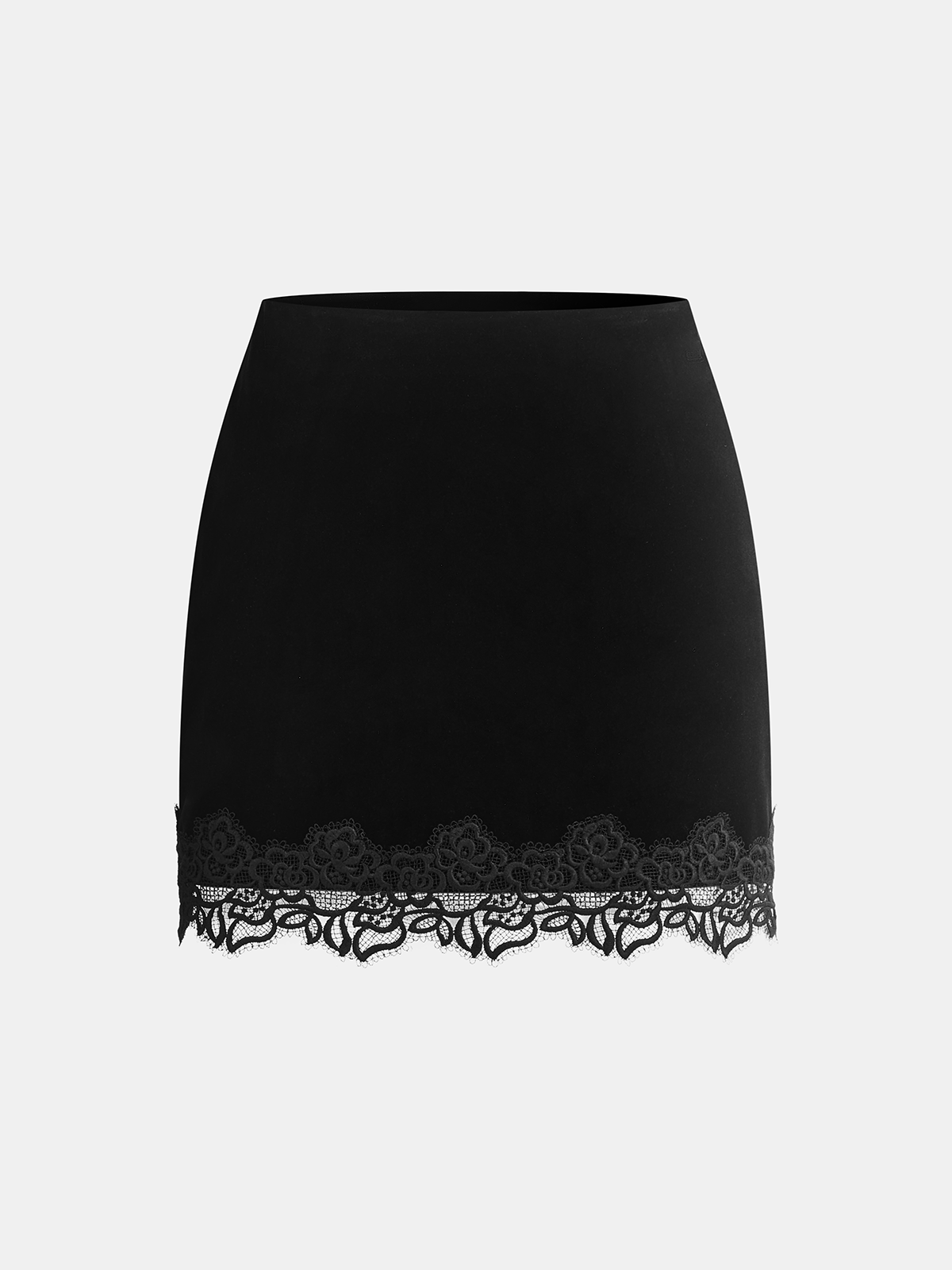 Floral Lace Trim Velvet Mini Skirt-Chicvia