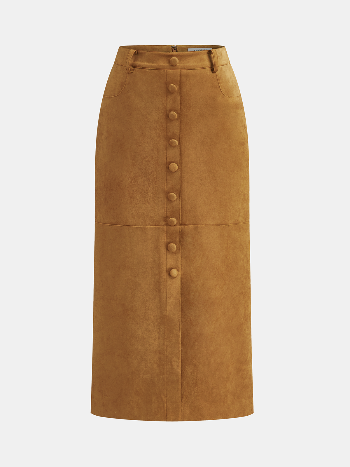 Decorative Button Suede Effect Slit Midi Skirt-Chicvia