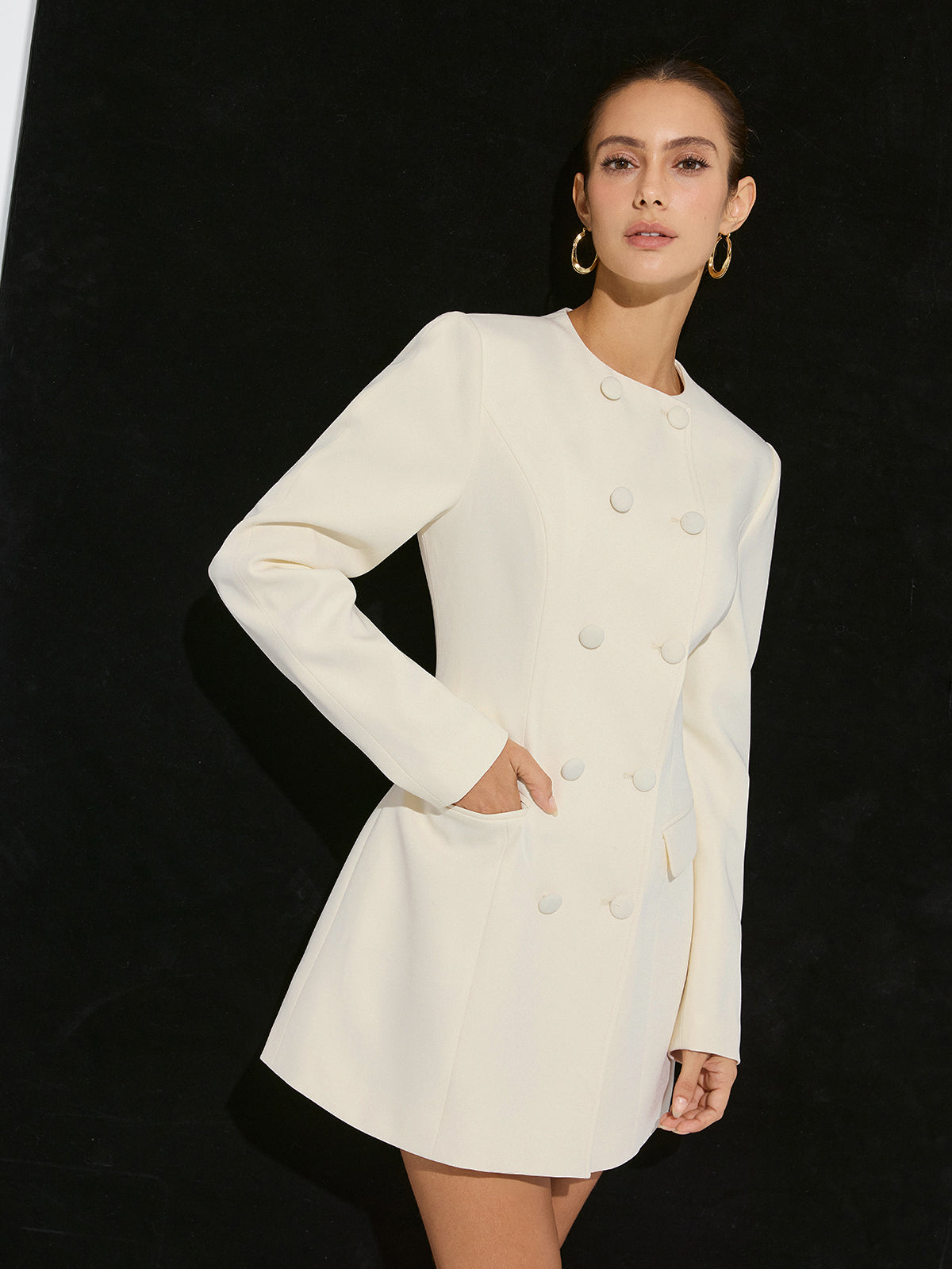 Double-Breasted Mini Blazer Dress-Chicvia