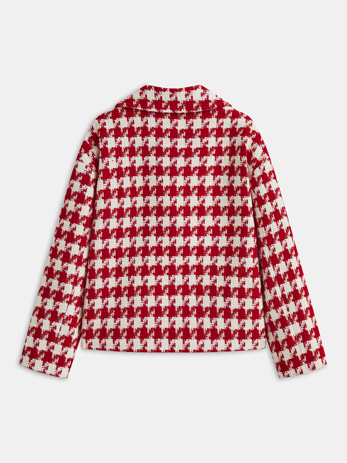 Houndstooth Tweed Double-Breasted Blazer-Chicvia