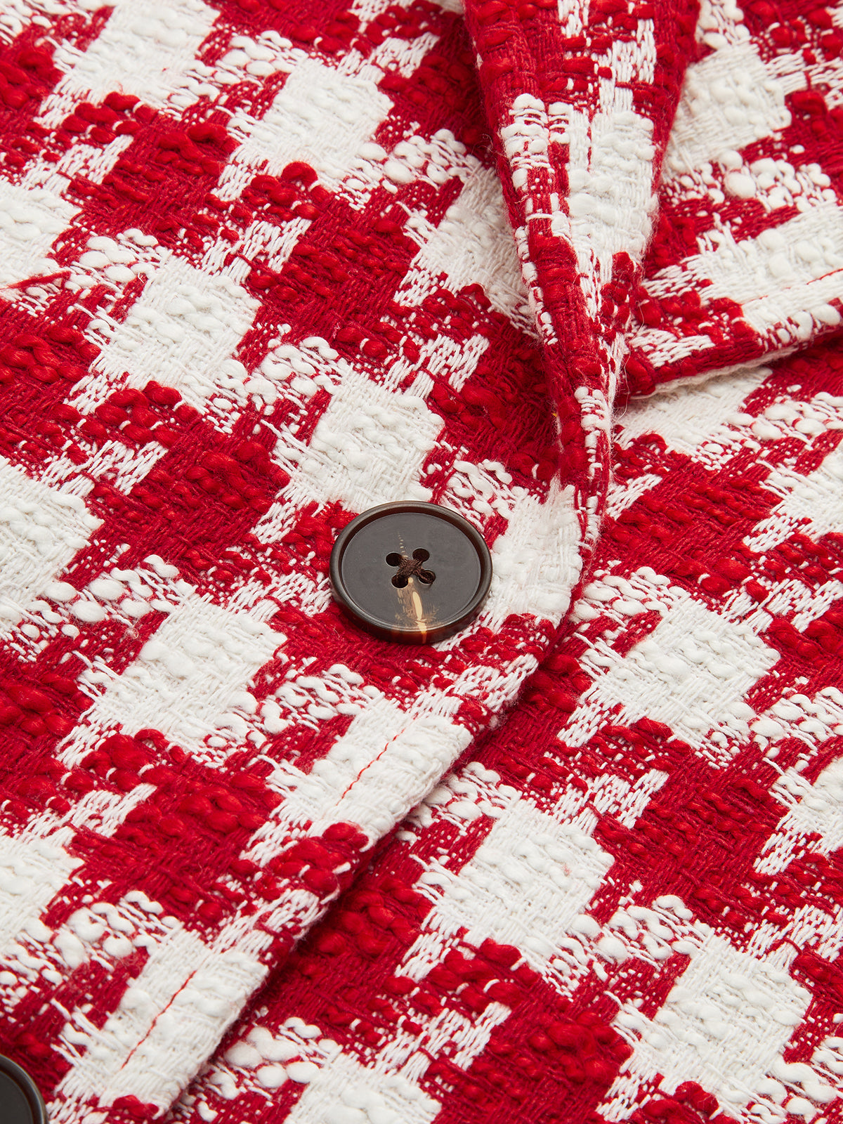 Houndstooth Tweed Double-Breasted Blazer-Chicvia