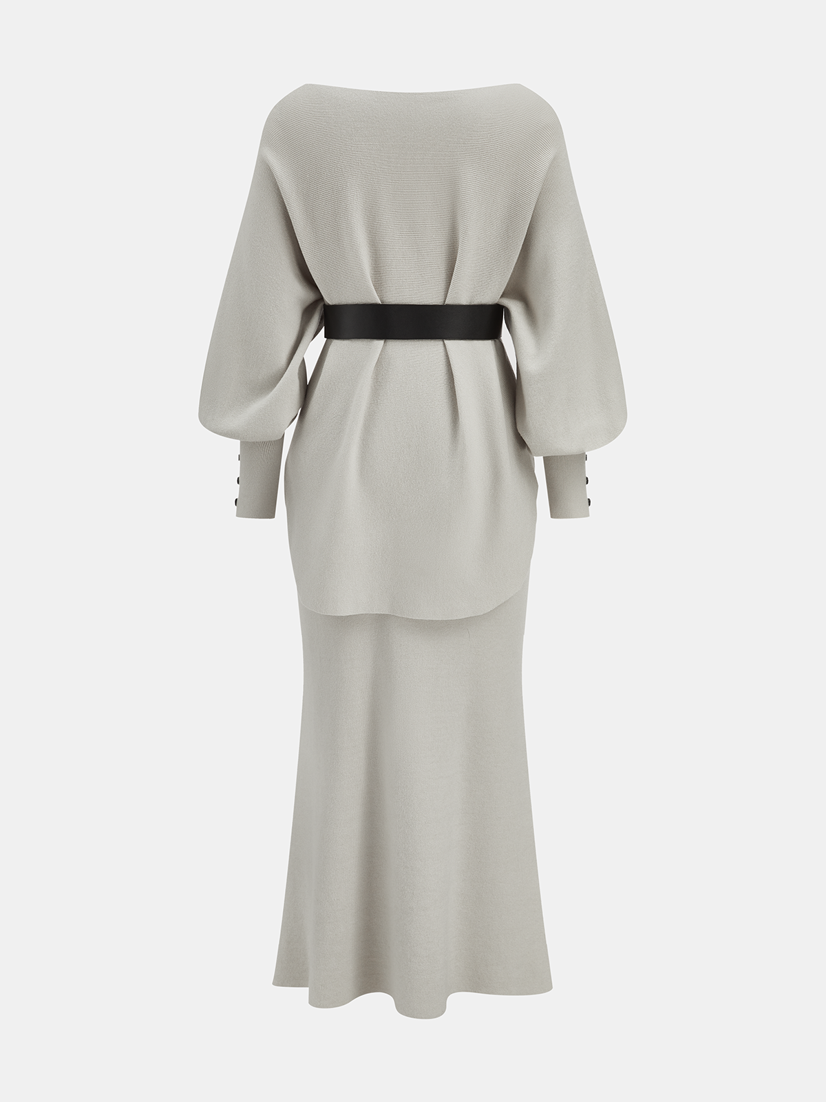 Belted Puff-Sleeve Top and Mermaid Skirt Set-Chicvia