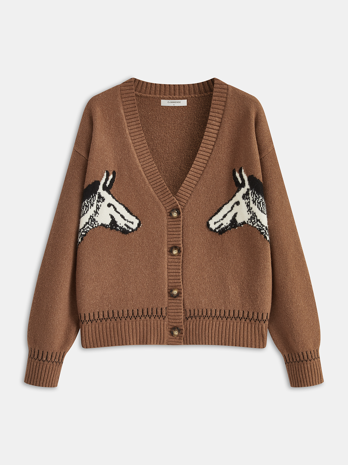 Horse-Pattern V-Neck Knit Cardigan-Chicvia