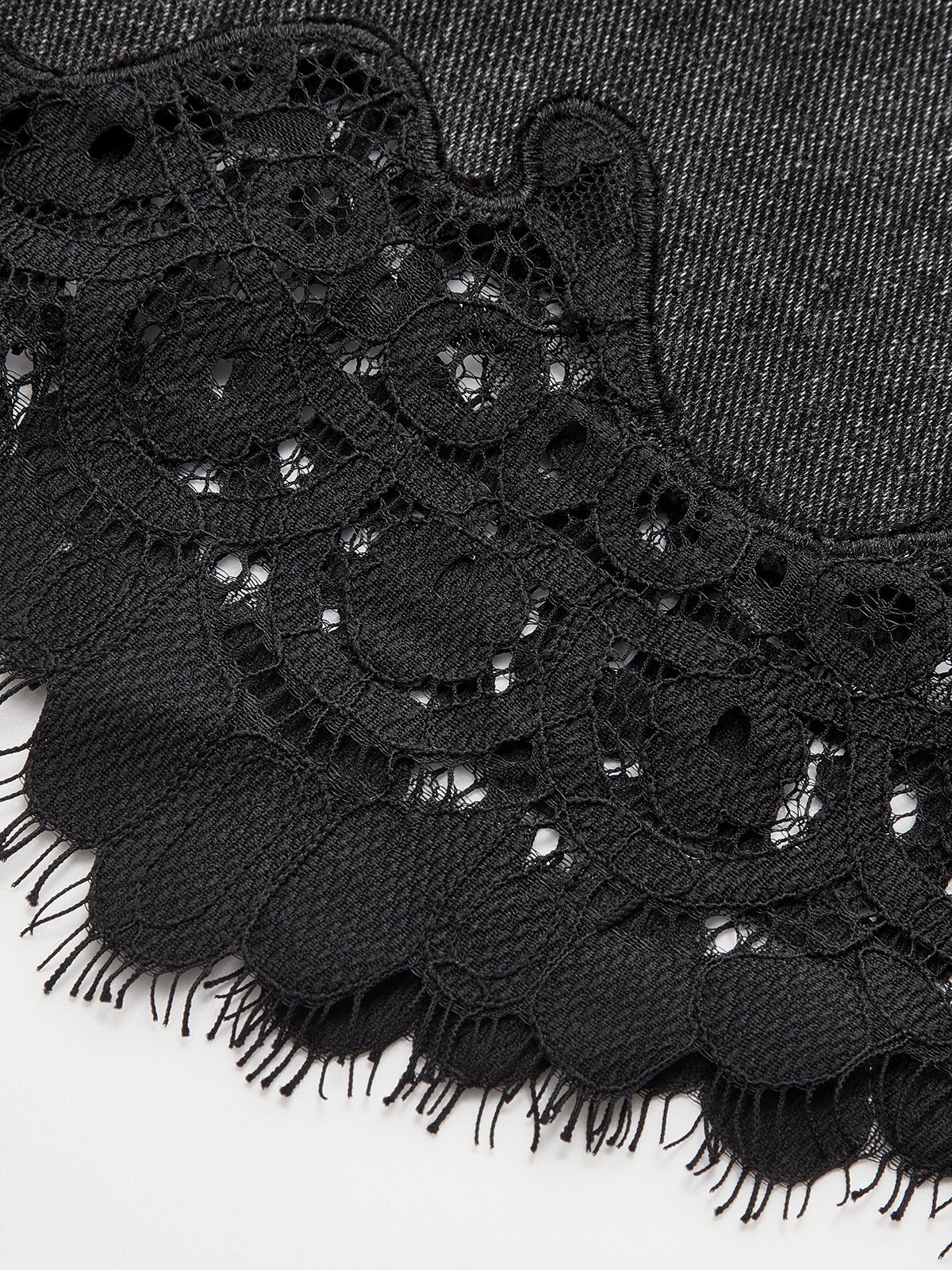 Lace Hem Denim Midi Skirt-Chicvia