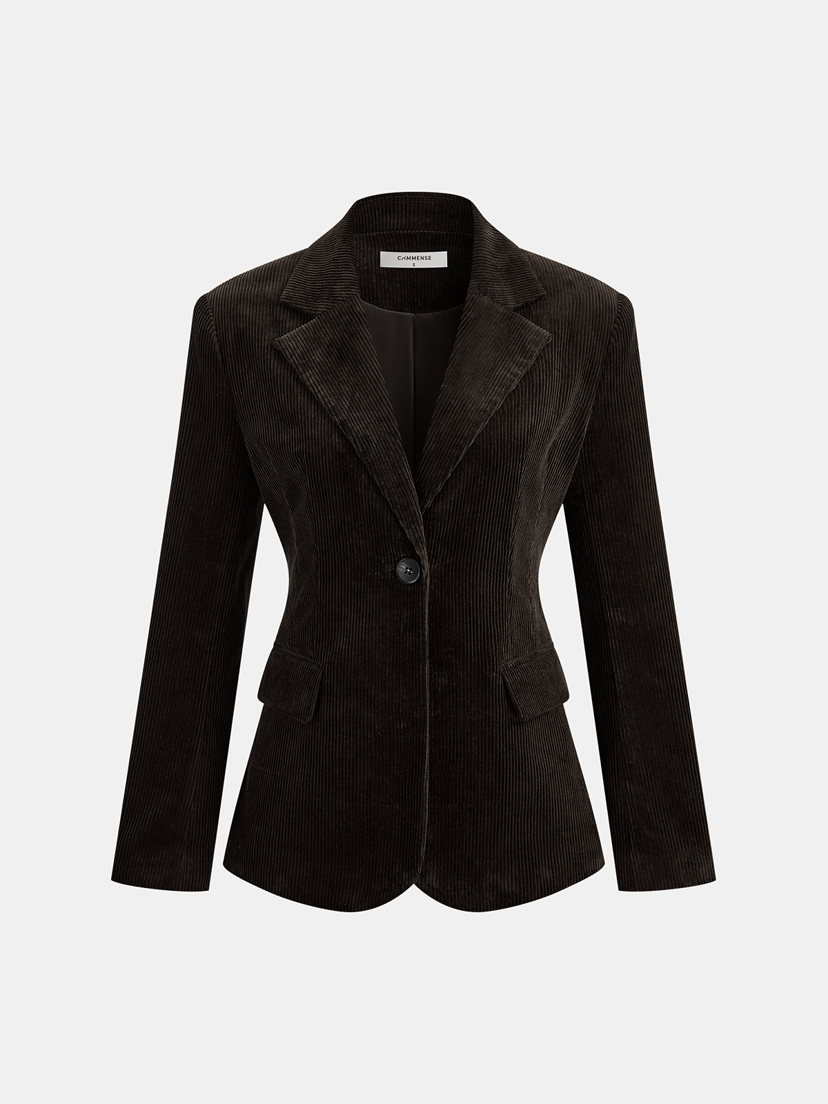 Corduroy Wide-Shoulder Fitted Blazer-Chicvia
