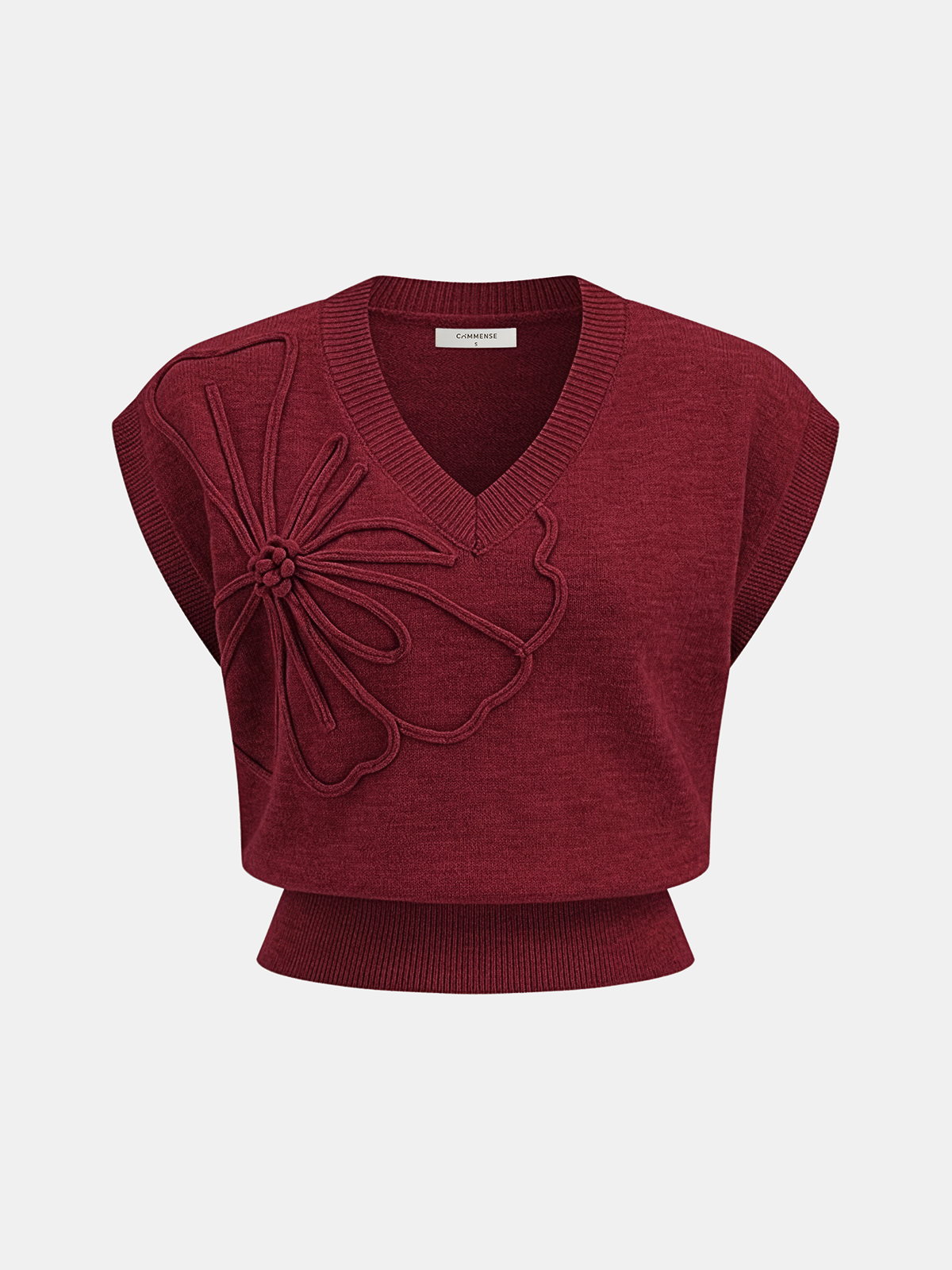 Floral Applique Cap Sleeve Knit Vest-Chicvia