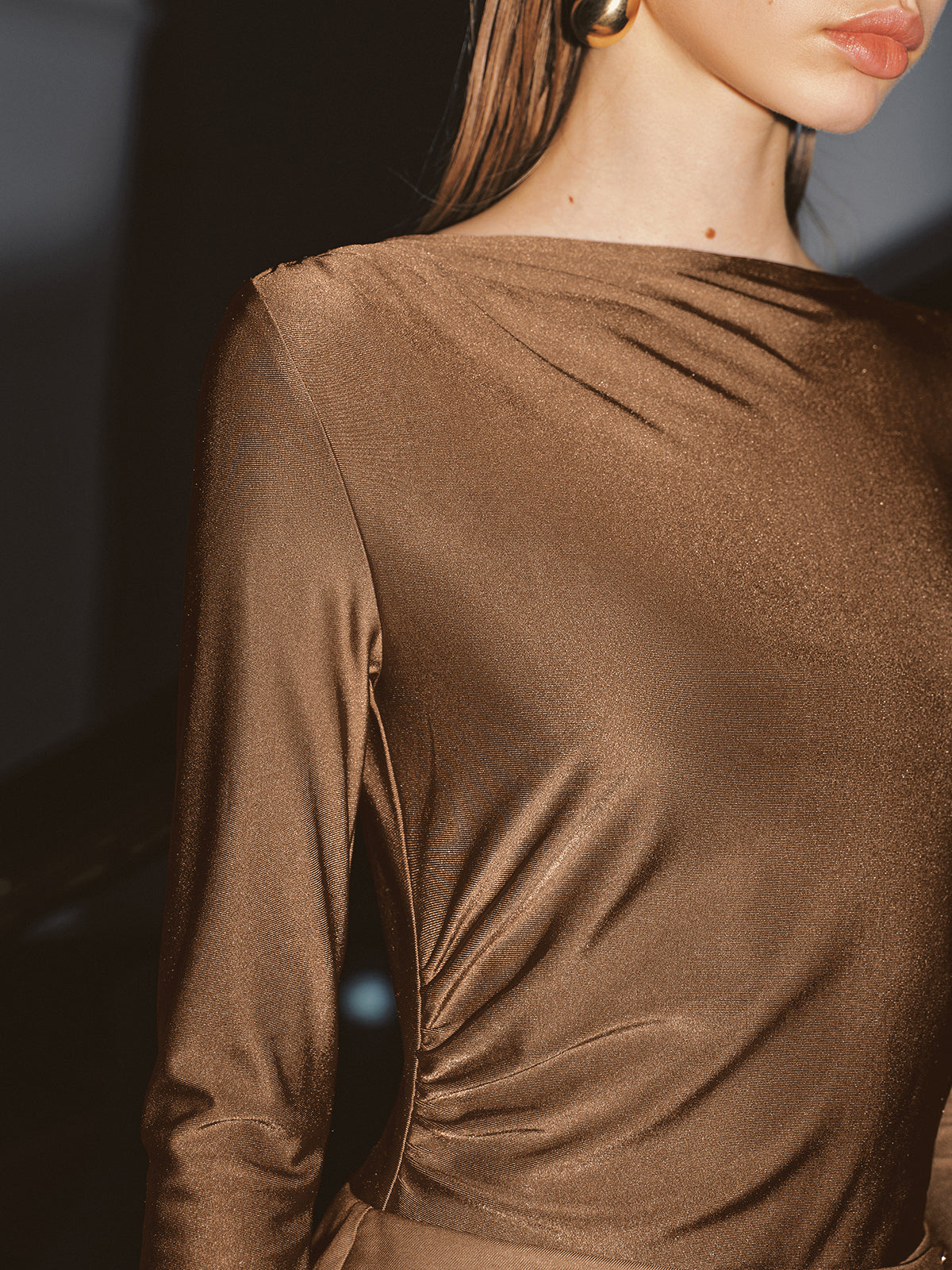 Button Detail Long-Sleeve Mini Dress-Chicvia