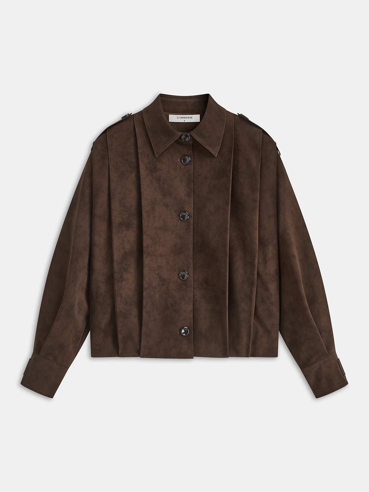 Pleated Suede Button-Front Jacket-Chicvia