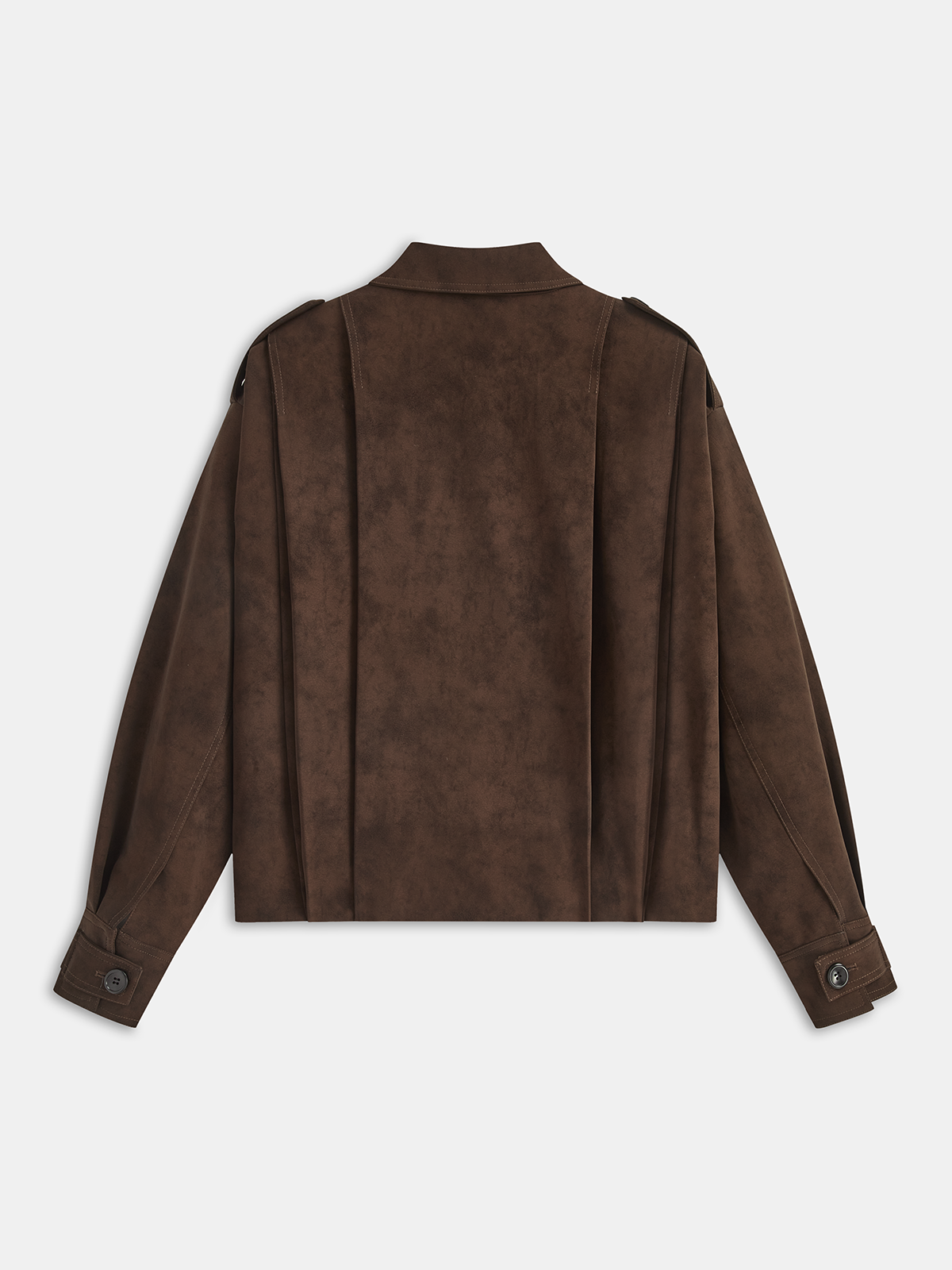 Pleated Suede Button-Front Jacket-Chicvia