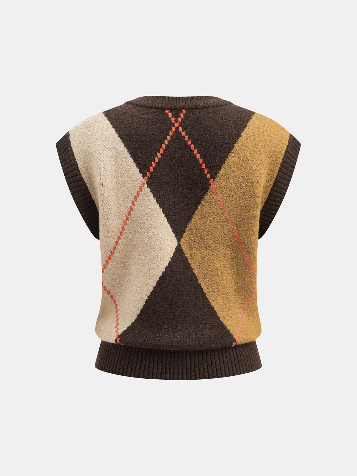 Color-Block Argyle Knit Sleeveless Vest-Chicvia