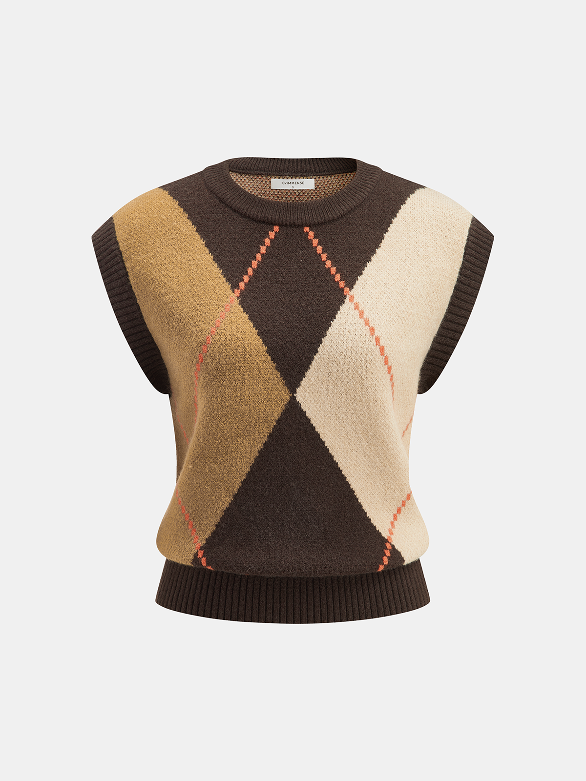 Color-Block Argyle Knit Sleeveless Vest-Chicvia