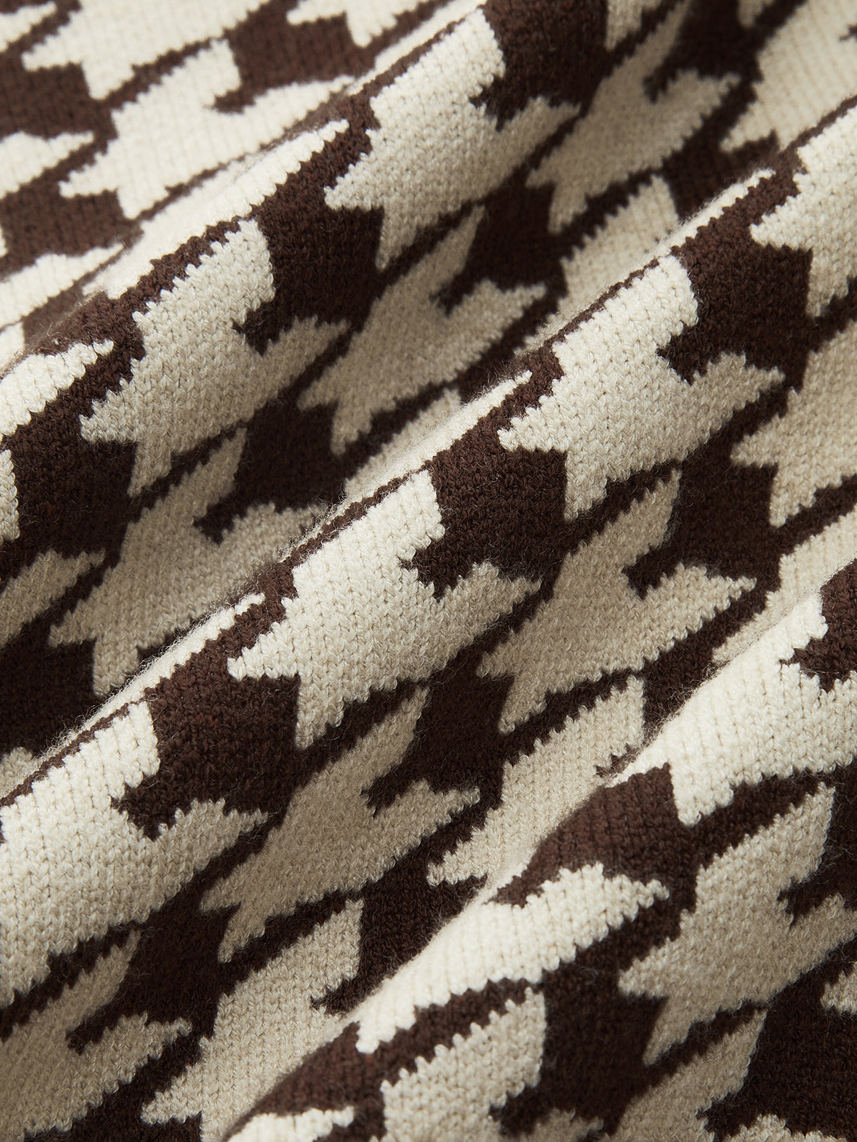 Houndstooth Puff-Sleeve Cropped Knit Cardigan-Chicvia