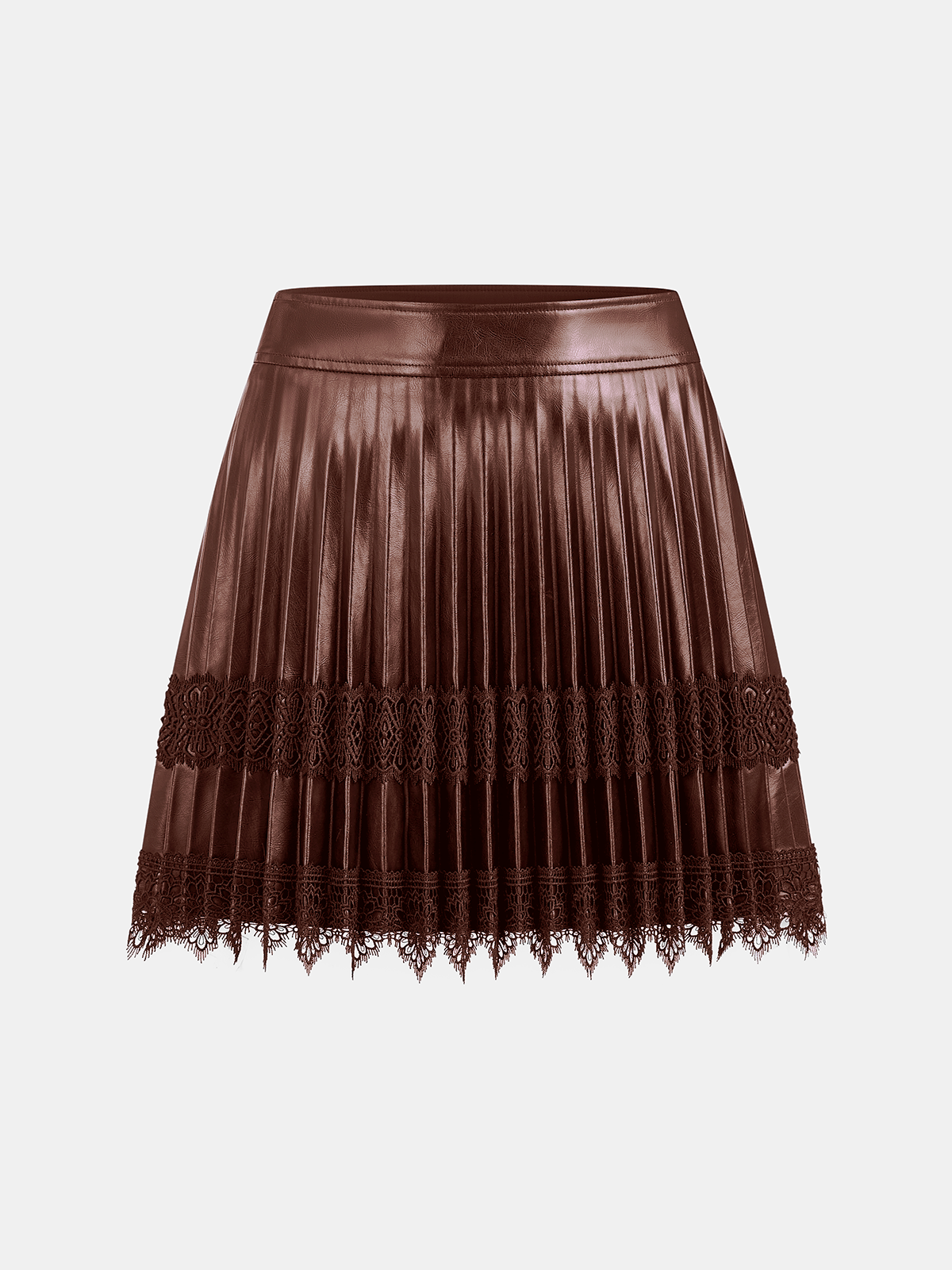 Faux Leather Pleated Lace Mini Skirt-Chicvia