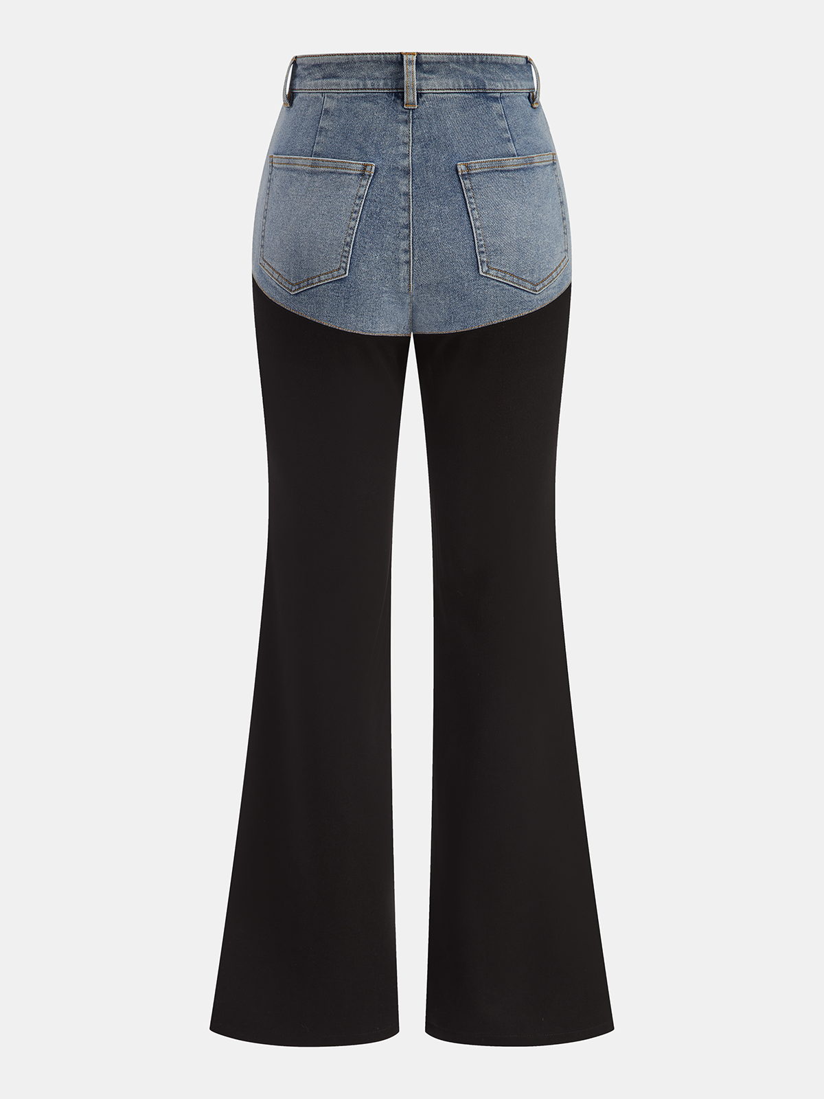 Mid-Waist Denim Panel Flared Pants-Chicvia