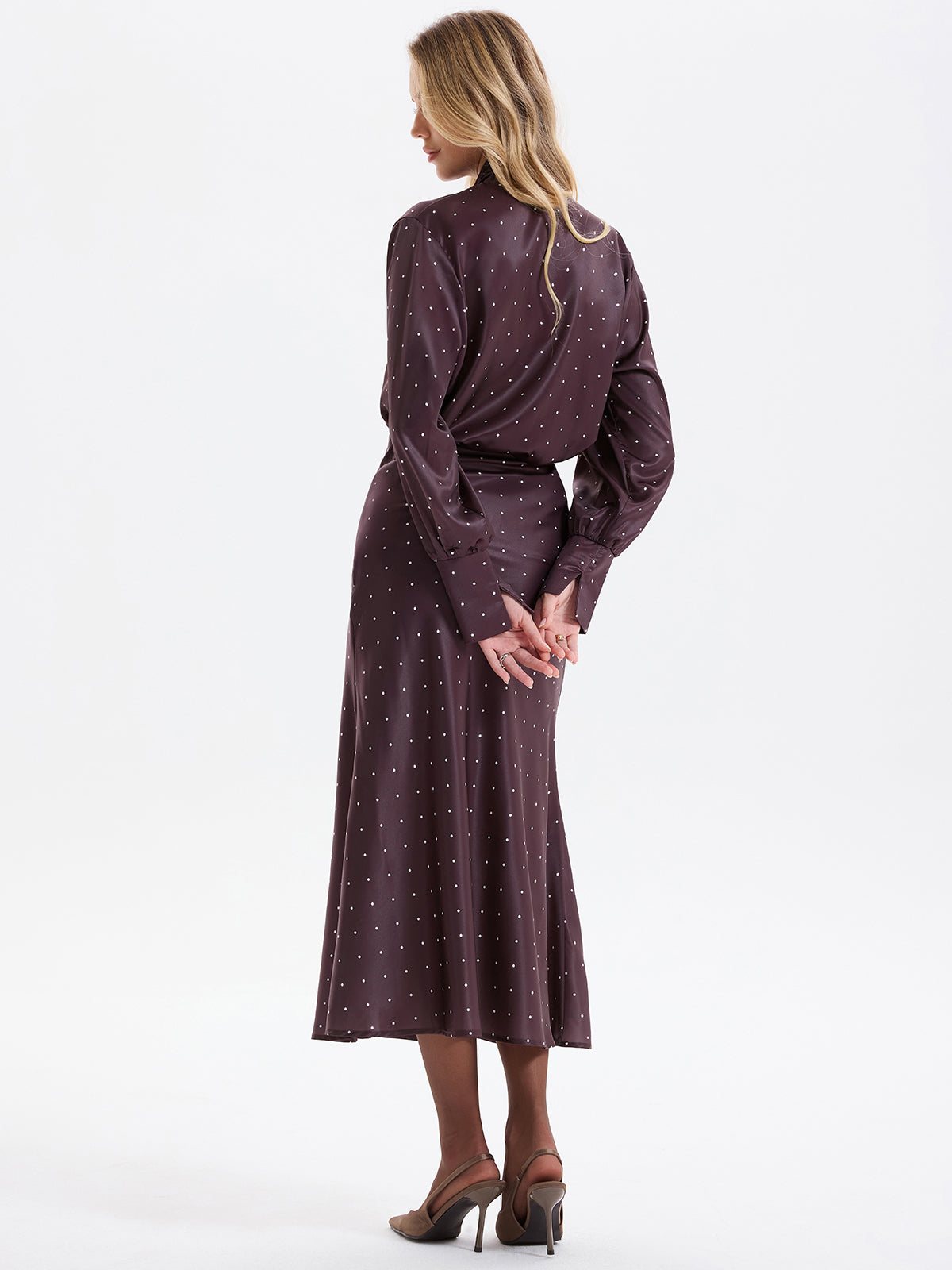 Polka Dot Bow-Tie Blouse and Midi Skirt set-Chicvia