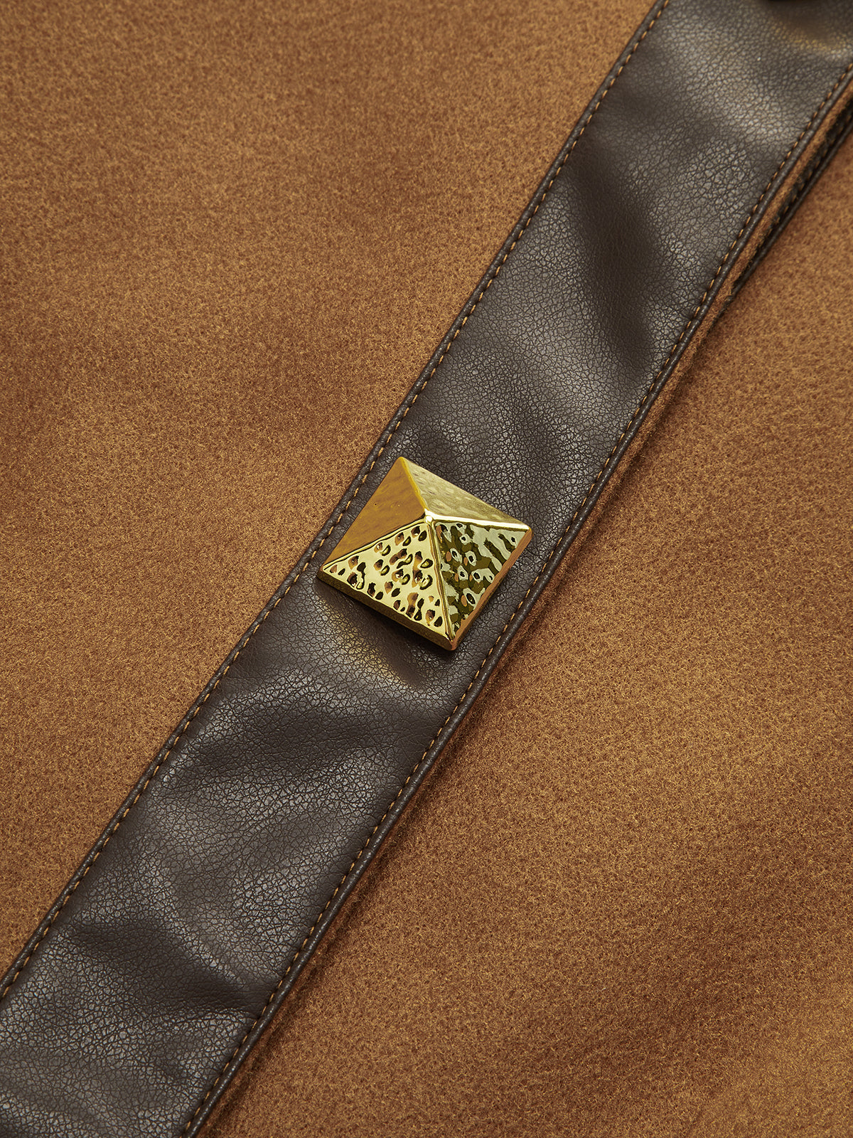 Faux Leather Trim Tweed Long Coat-Chicvia