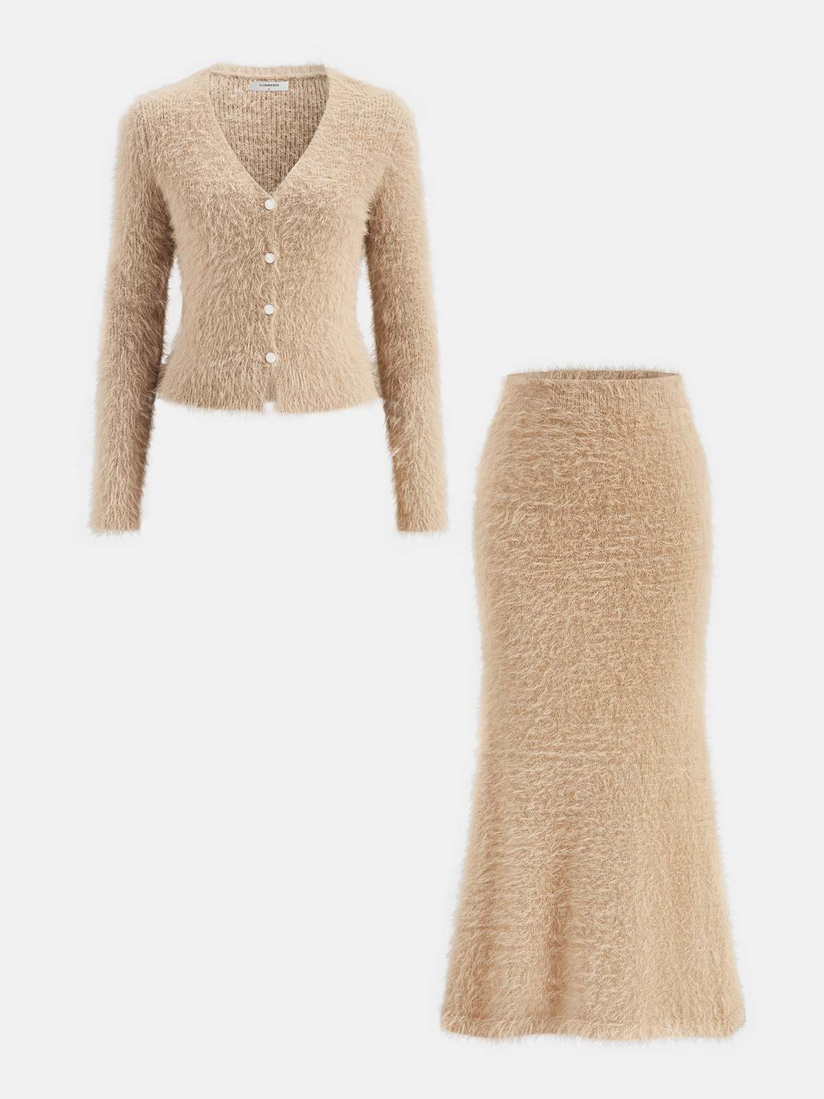 Mohair Knit Cardigan and Mermaid Skirt Set-Chicvia