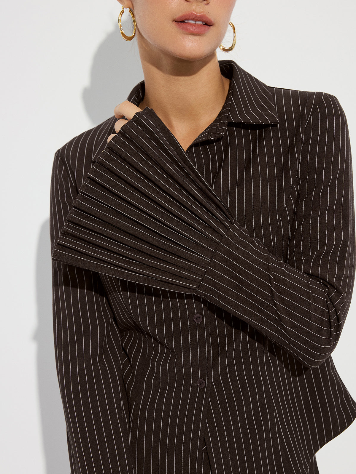 Flared Cuff Striped Shirt-Chicvia