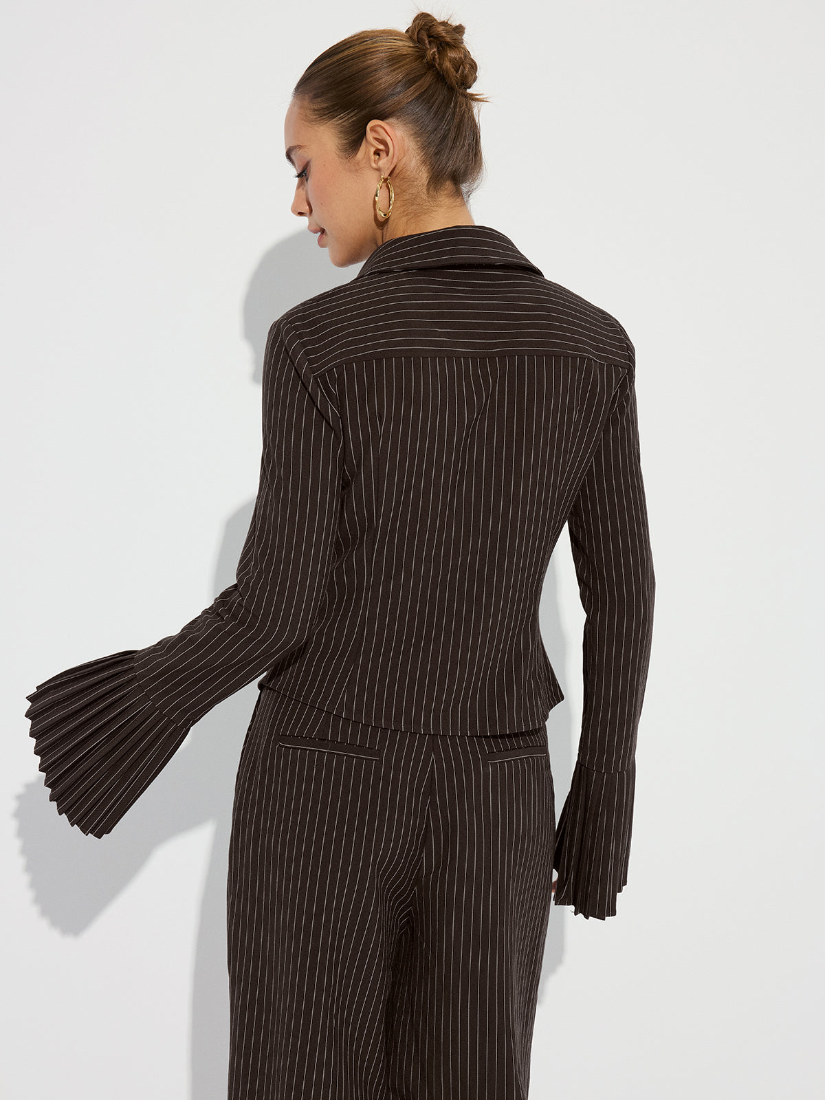 Flared Cuff Striped Shirt-Chicvia