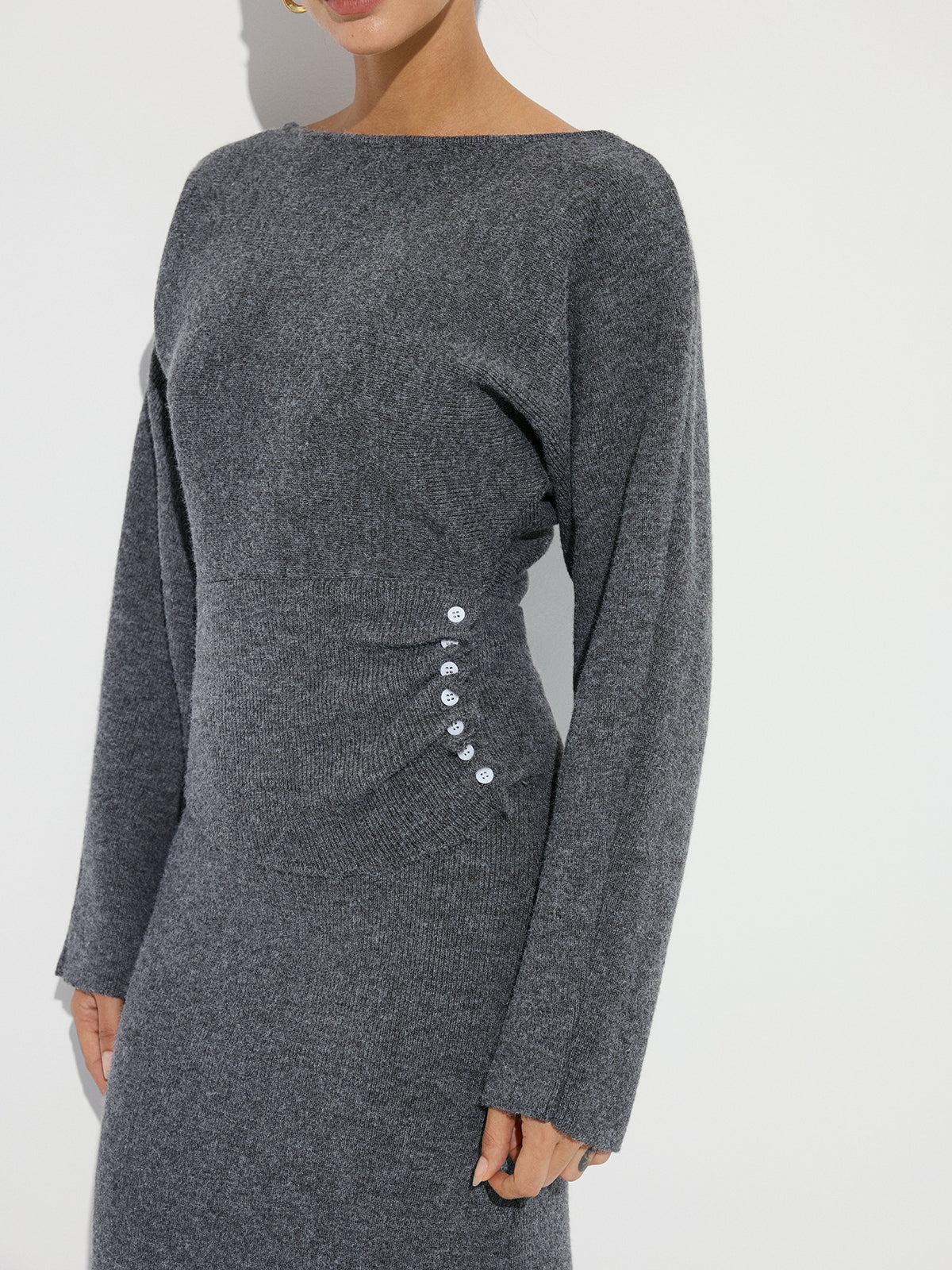 Knit Button Detail Top and Maxi Skirt Set-Chicvia