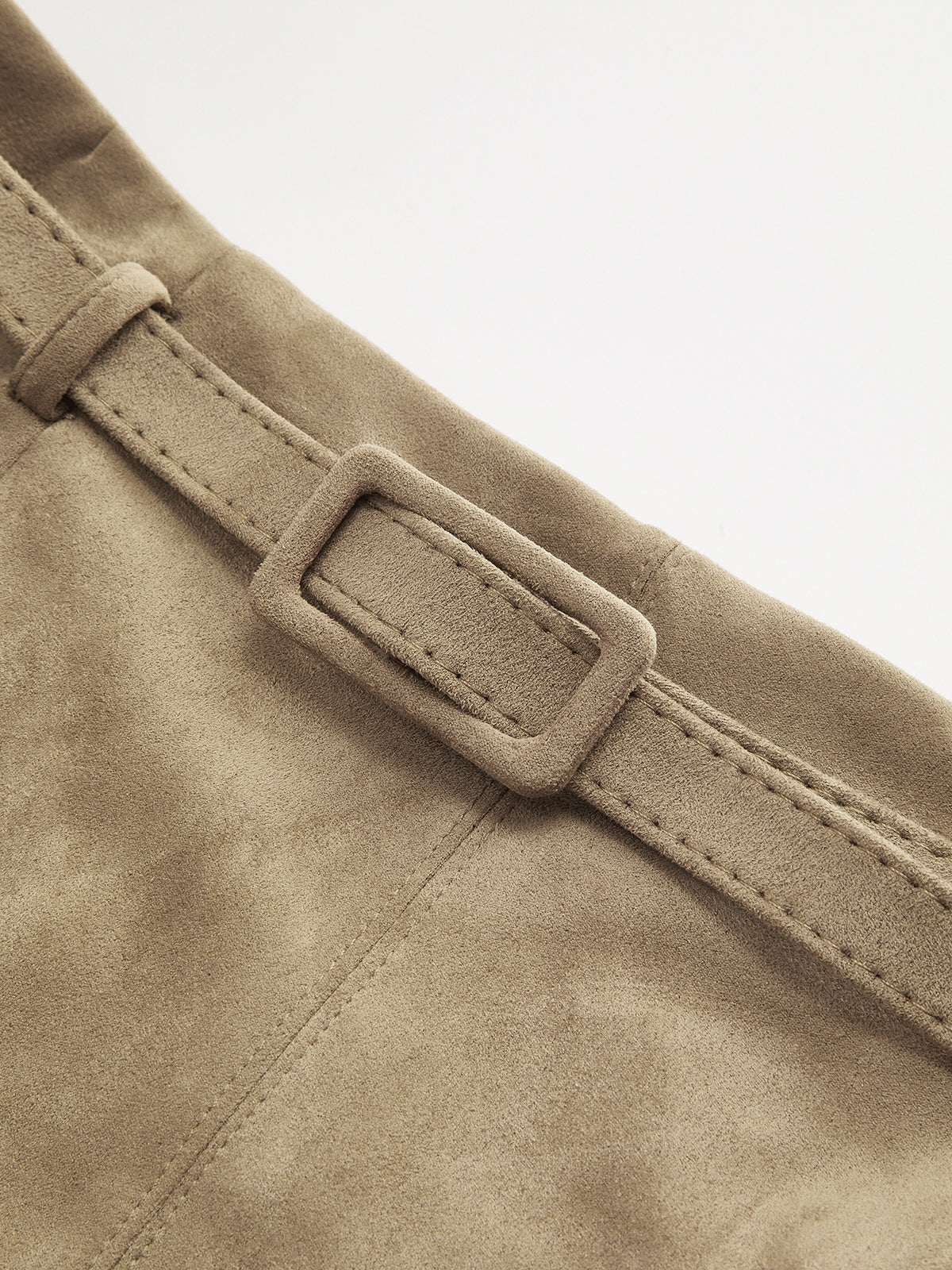 Belted Suede Midi Skirt-Chicvia