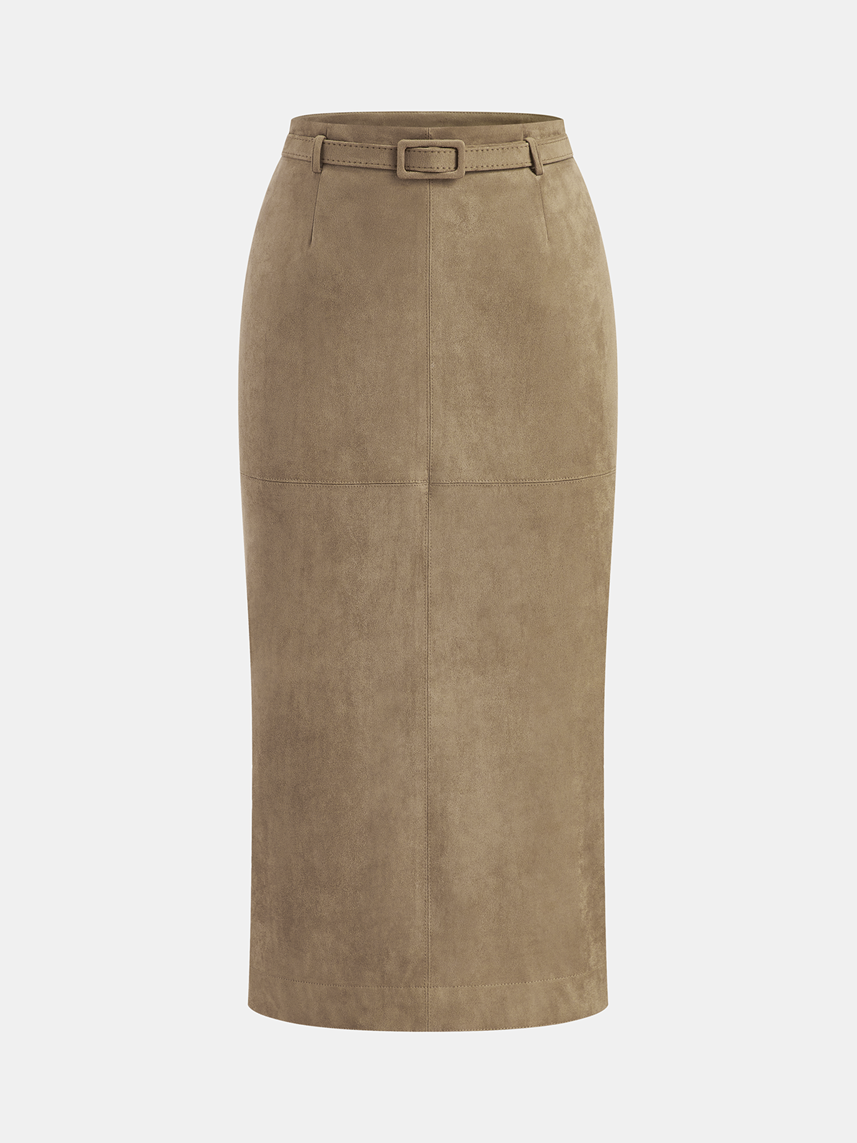 Belted Suede Midi Skirt-Chicvia