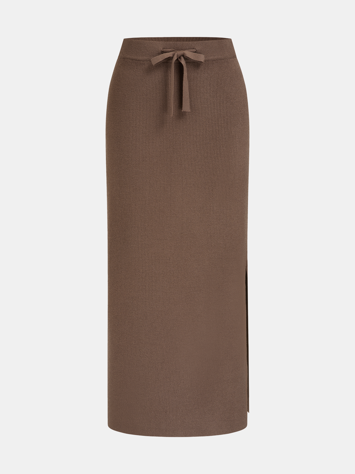 Polo-Neck Knit Top & Tie-Waist Midi Skirt Set-Chicvia