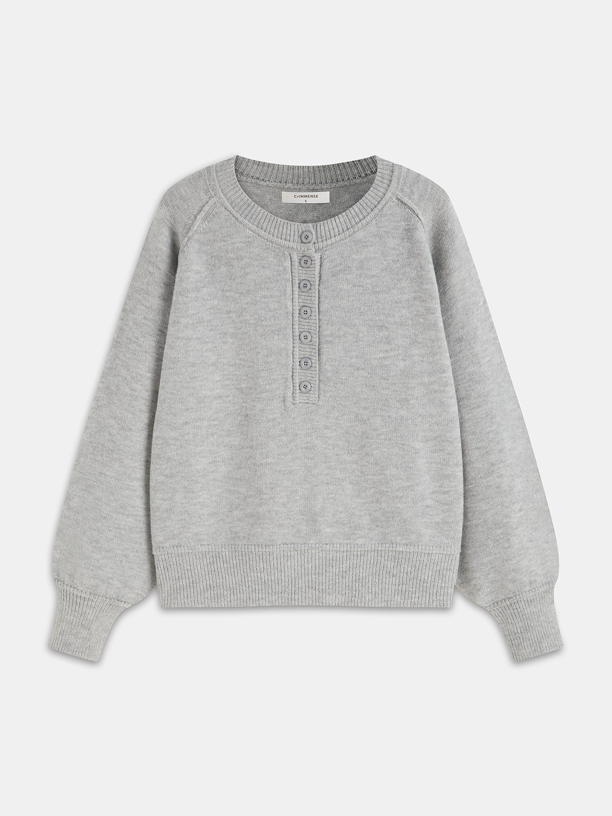 Button-Front Balloon-Sleeve Knit Sweater-Chicvia