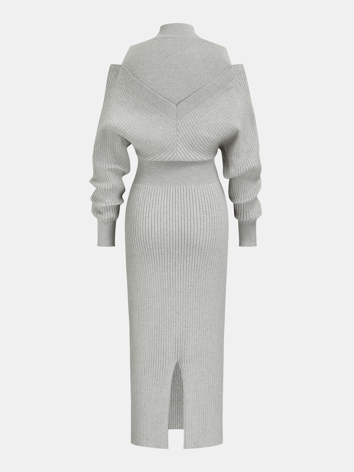 Off-Shoulder Waist-Defined Rib-Knit Midi Dress-Chicvia