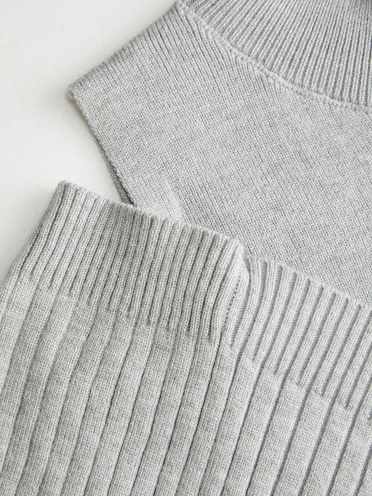 Off-Shoulder Waist-Defined Rib-Knit Midi Dress-Chicvia