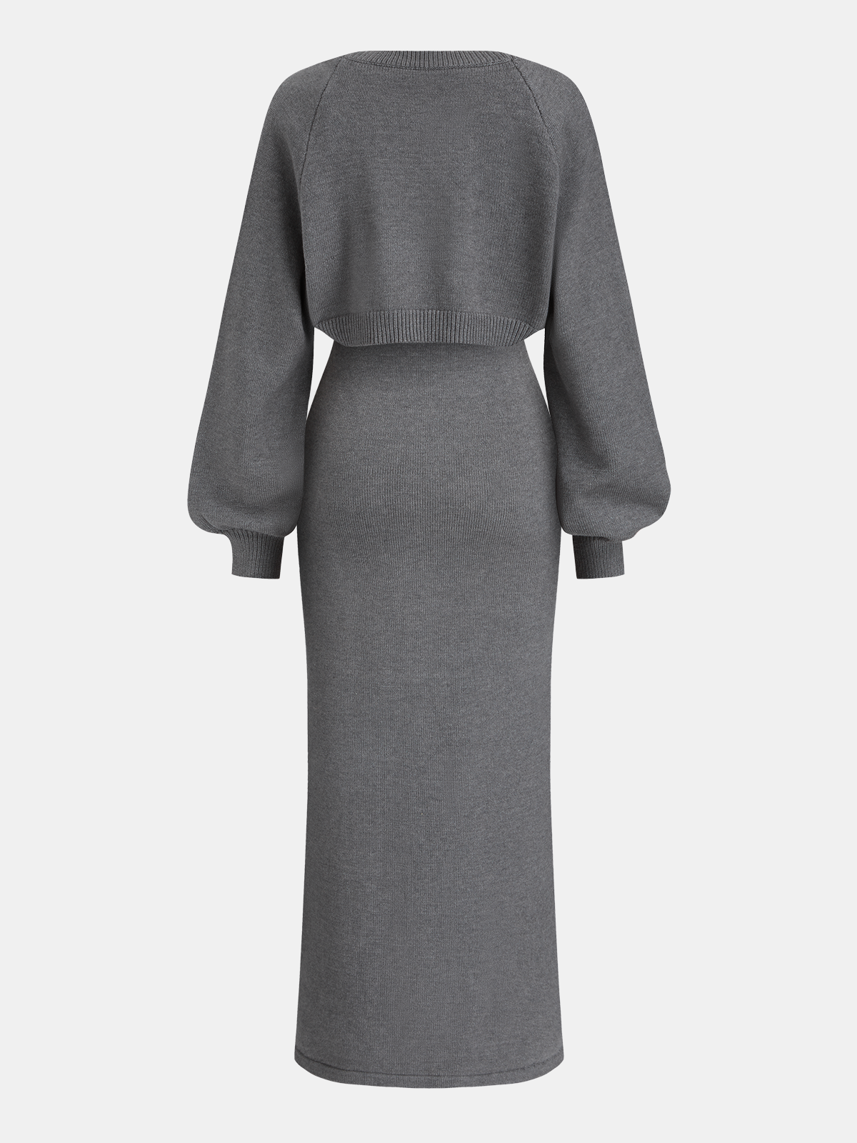 Layered Knit Maxi Dress Set with Balloon Sleeves-Chicvia