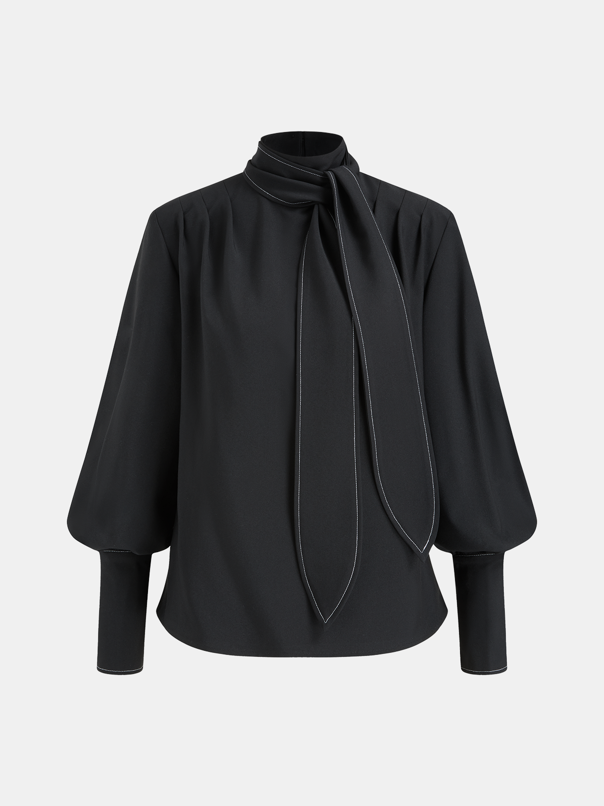 Detachable Bow-Tie Puff-Sleeve Blouse-Chicvia