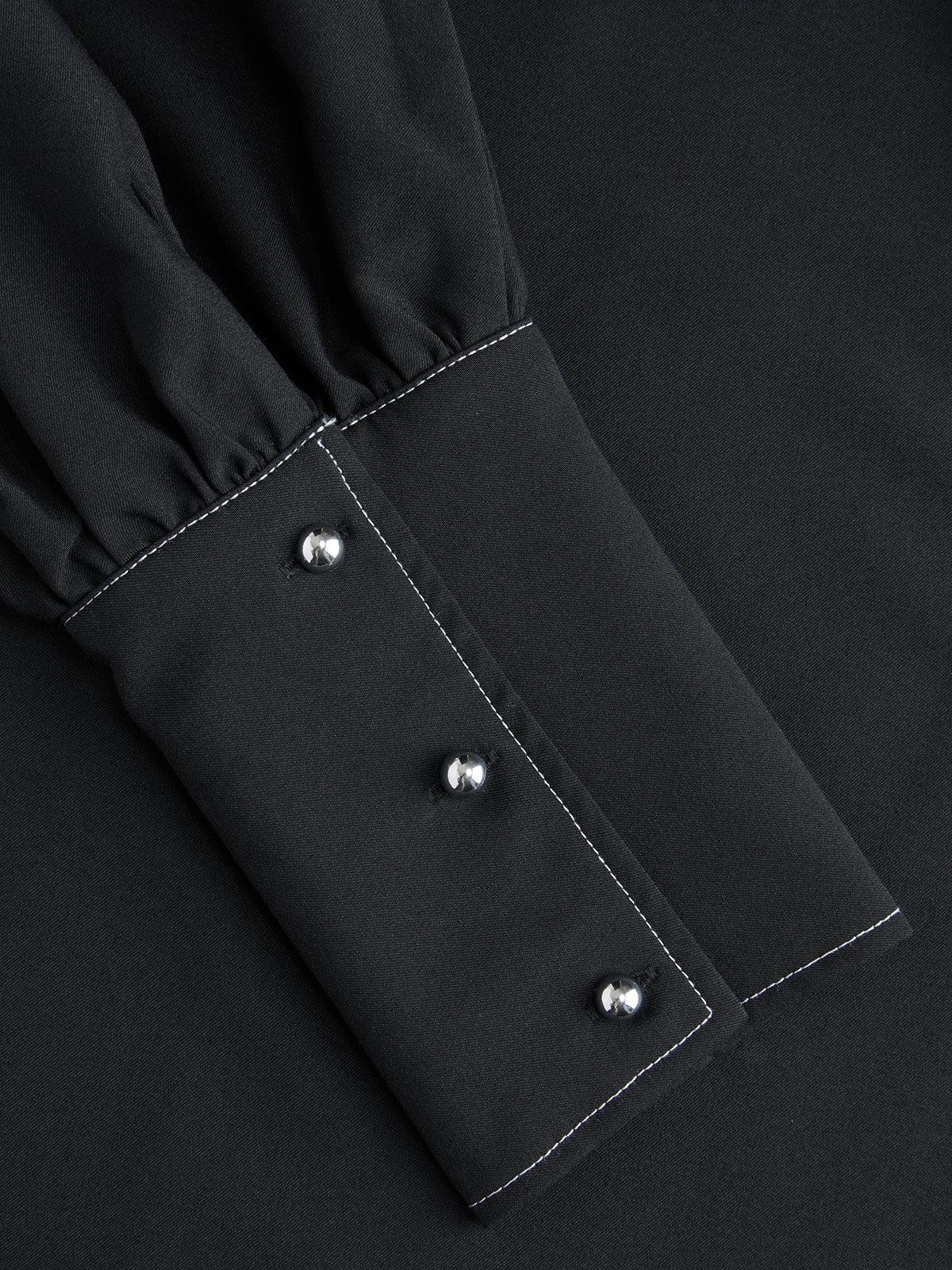 Detachable Bow-Tie Puff-Sleeve Blouse-Chicvia