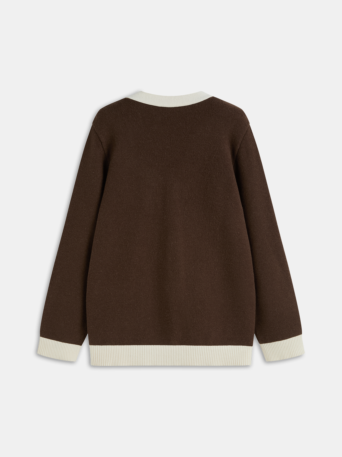 Contrast Trim Wool-Blend Cardigan with Metal Buttons-Chicvia