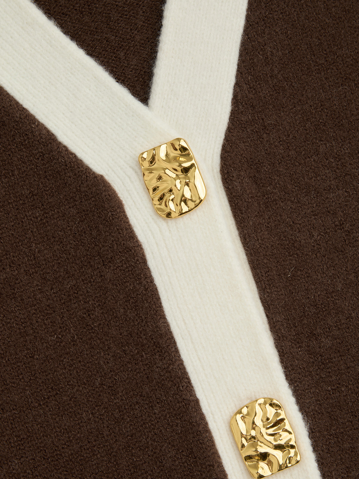 Contrast Trim Wool-Blend Cardigan with Metal Buttons-Chicvia