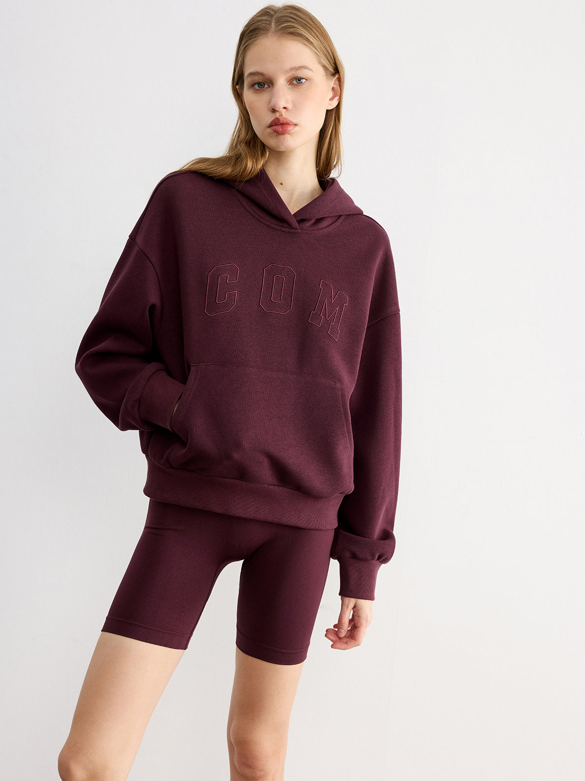 Letter Embroidered Loose Hoodie-Chicvia
