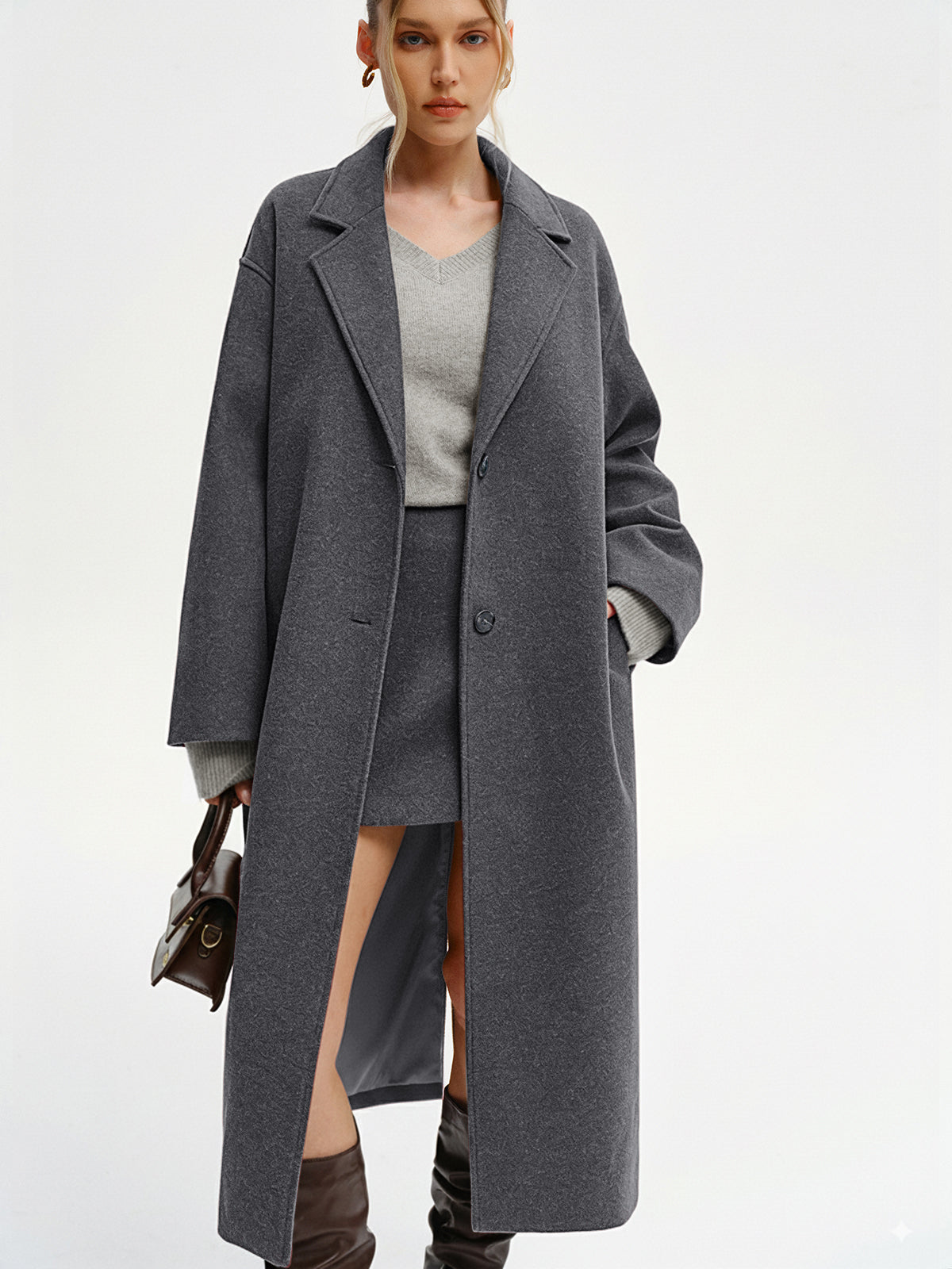 Oversized Tweed Long Coat-Chicvia