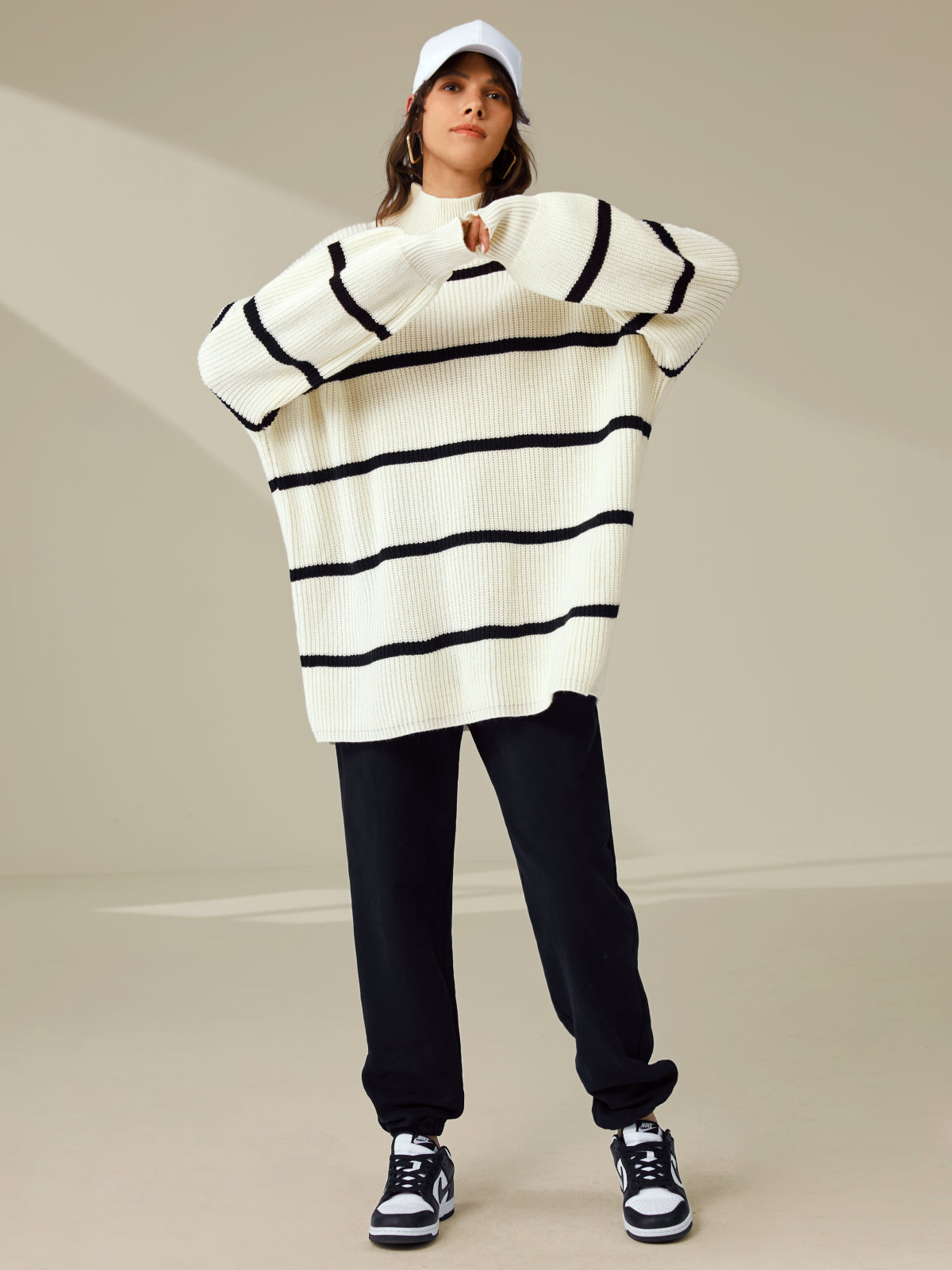 Oversized Ribbed Mockneck Sweater-Chicvia