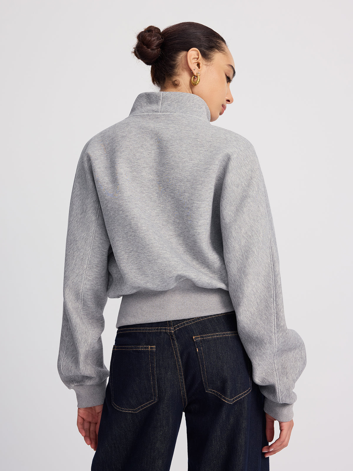 Half-Zip Oversized Cropped Sweatshirt-Chicvia