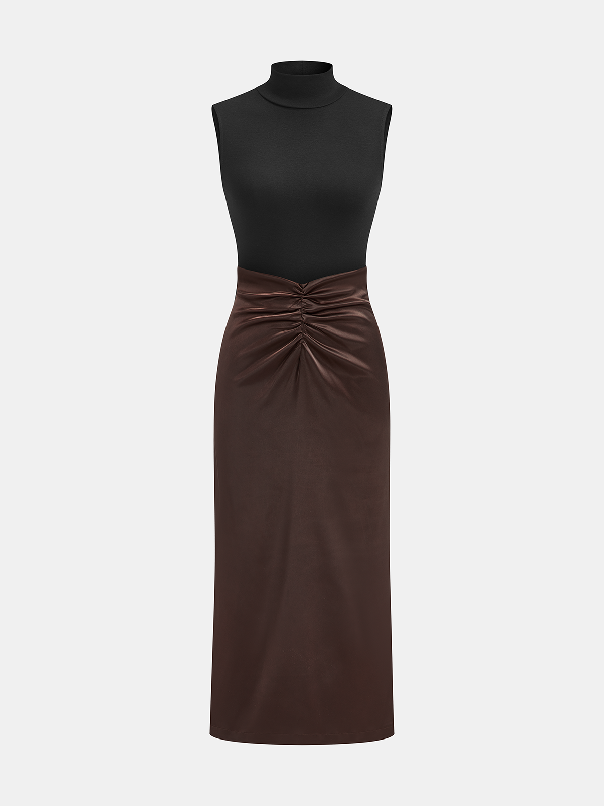 Mock Neck Top and Ruched Satin Skirt Set-Chicvia