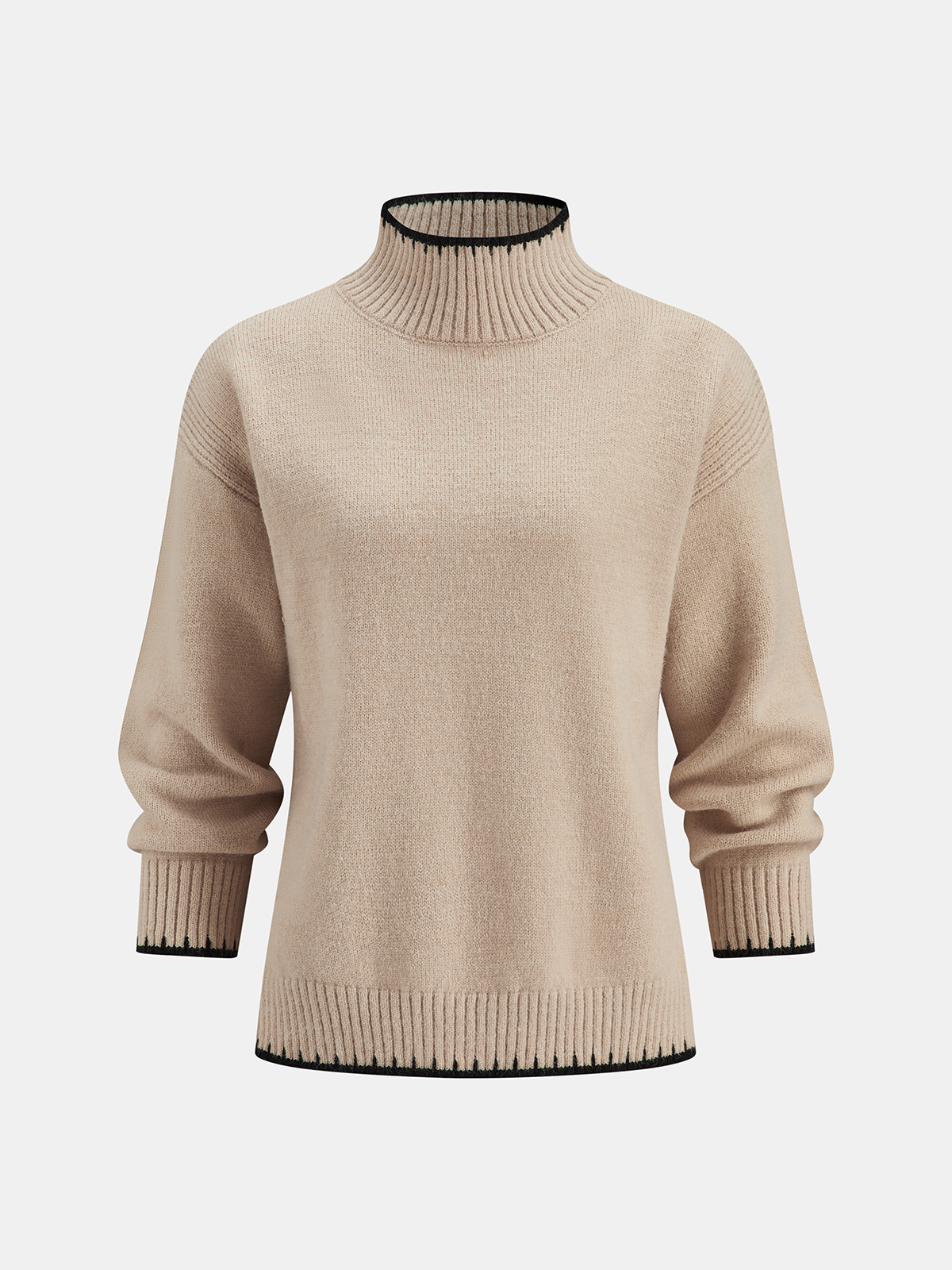 Mock Neck Contrast Trim Knit Sweater-Chicvia
