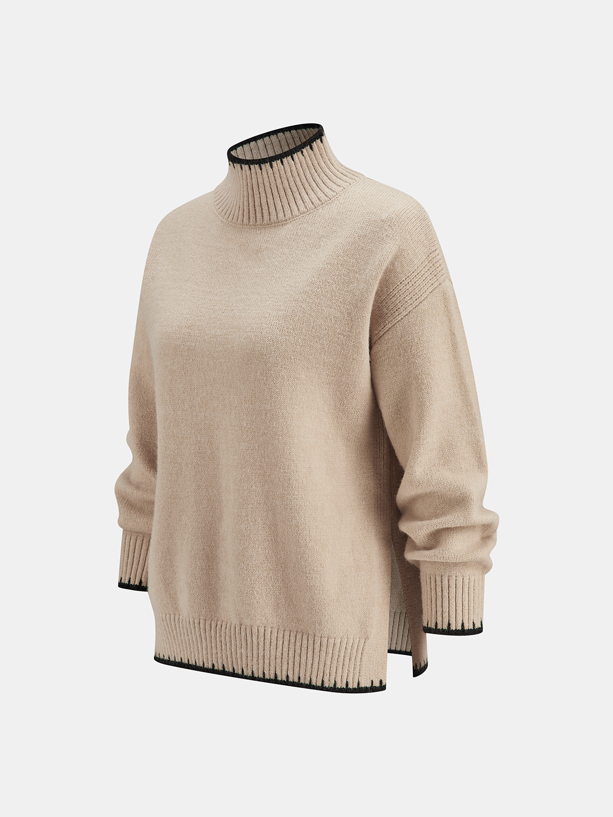 Mock Neck Contrast Trim Knit Sweater-Chicvia