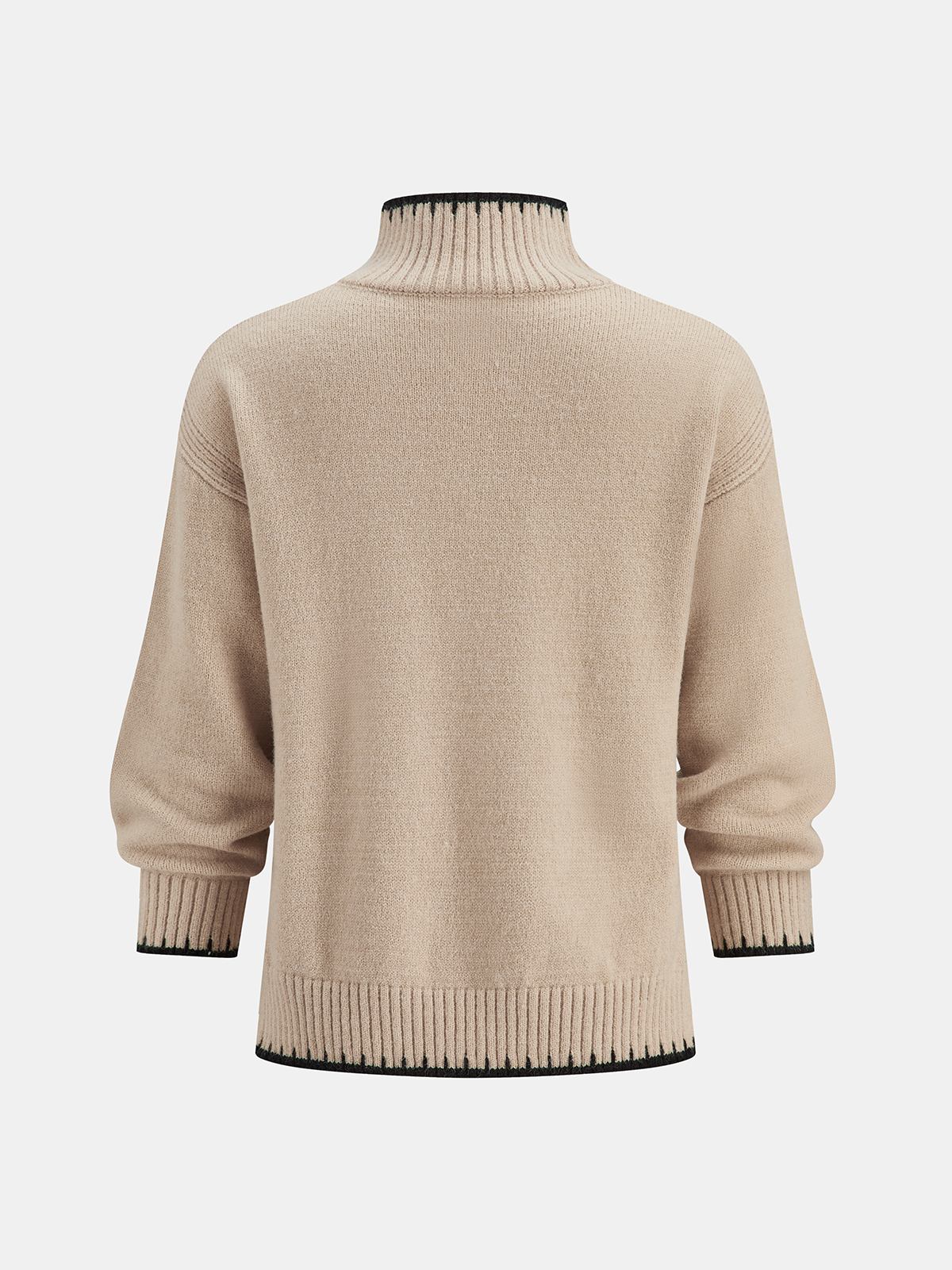 Mock Neck Contrast Trim Knit Sweater-Chicvia