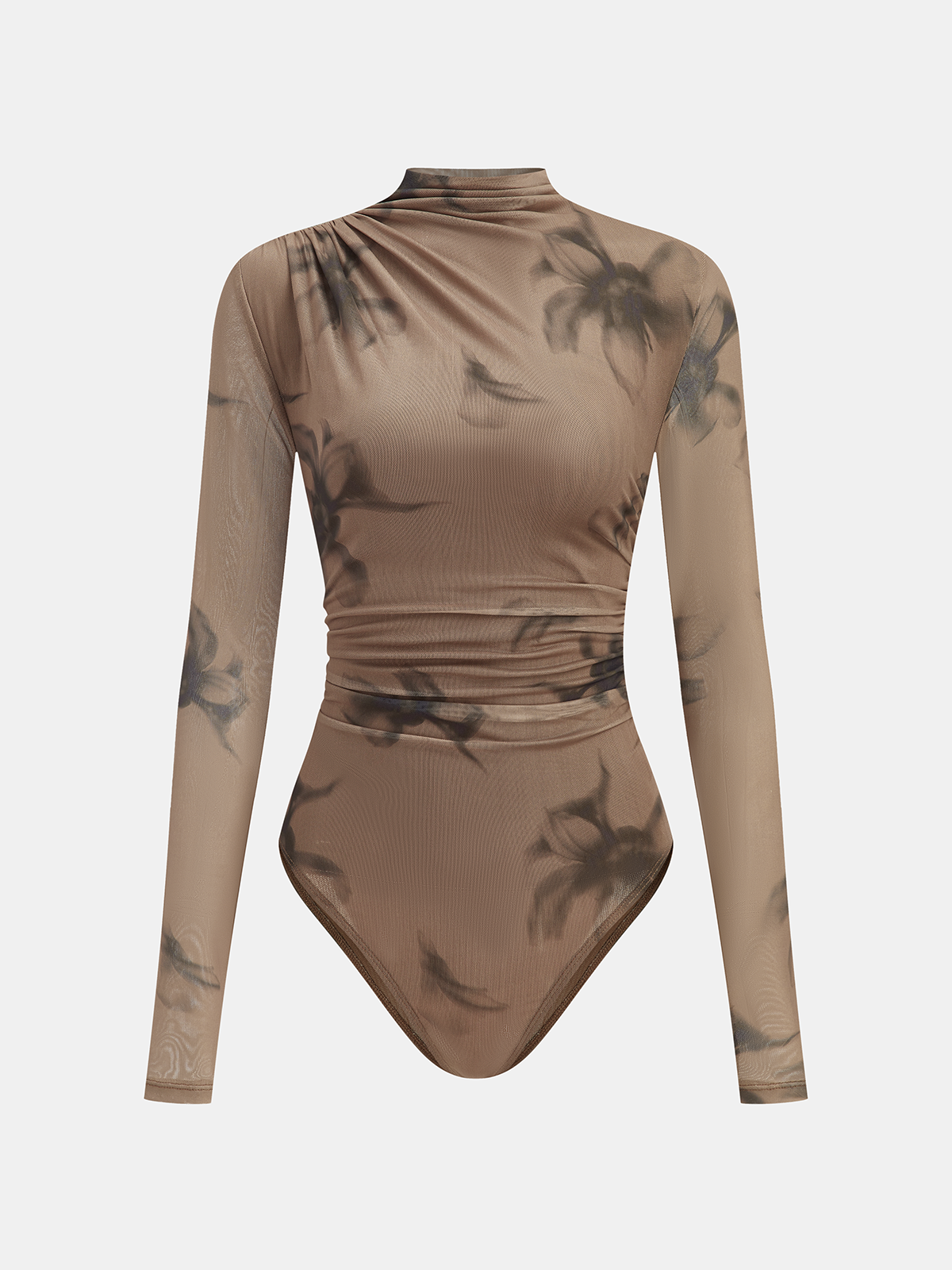 Gradient Print Ruched Long Sleeve Bodysuits-Chicvia