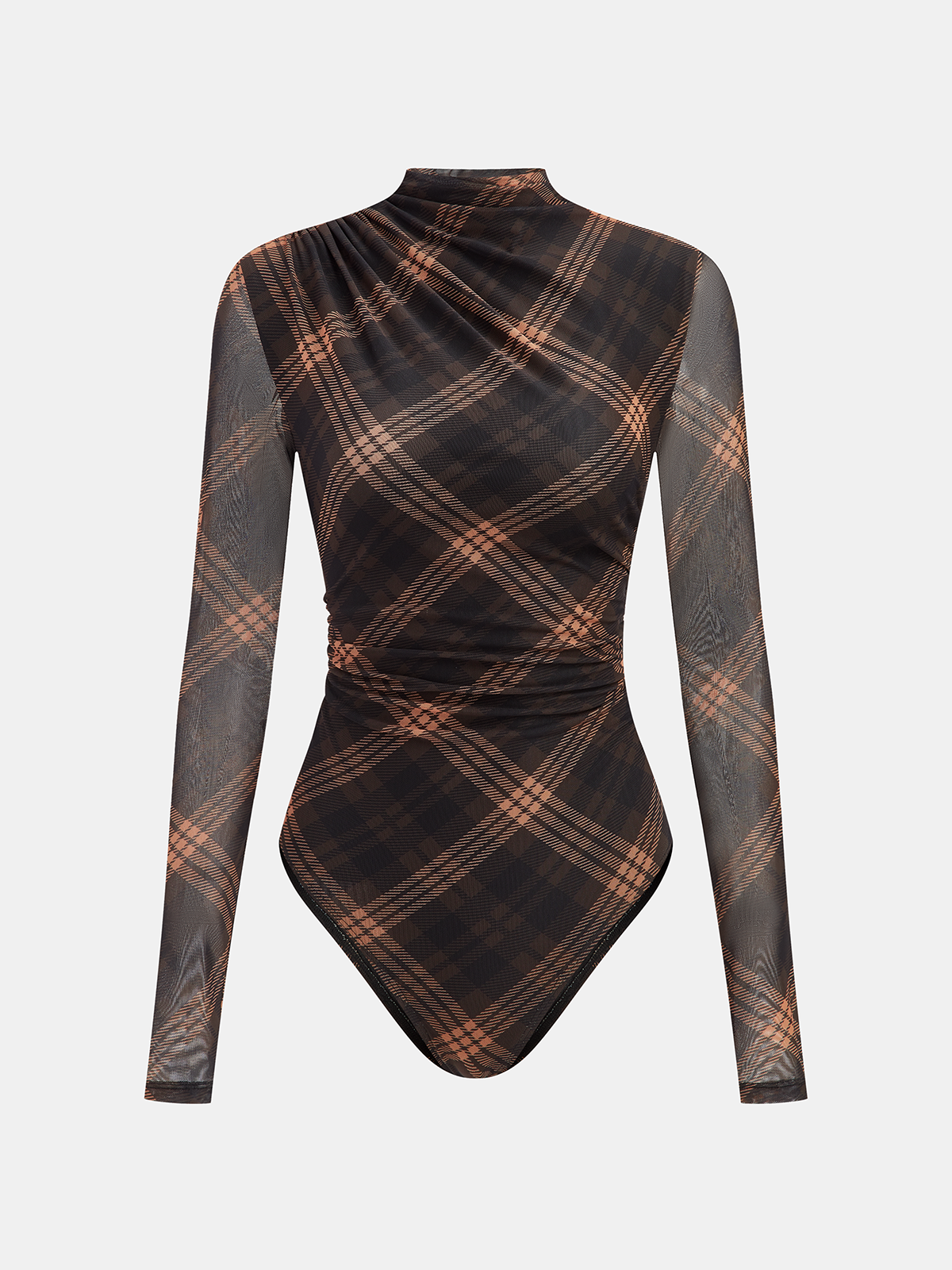 Gradient Print Ruched Long Sleeve Bodysuits-Chicvia