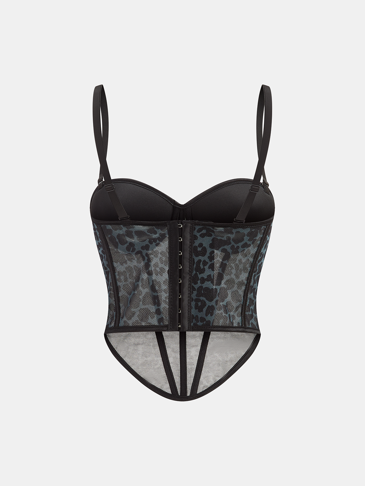 Leopard Print Lace Mesh Sheer Boned Corset-Chicvia