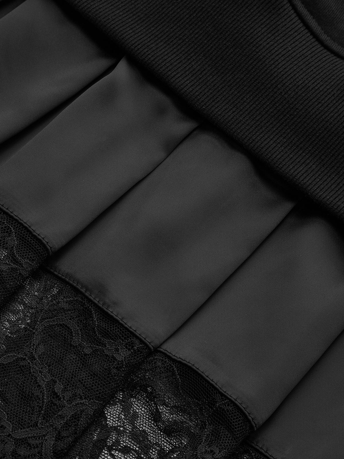 Pleated Hem Lace-Trimmed Sweatshirt Dress-Chicvia