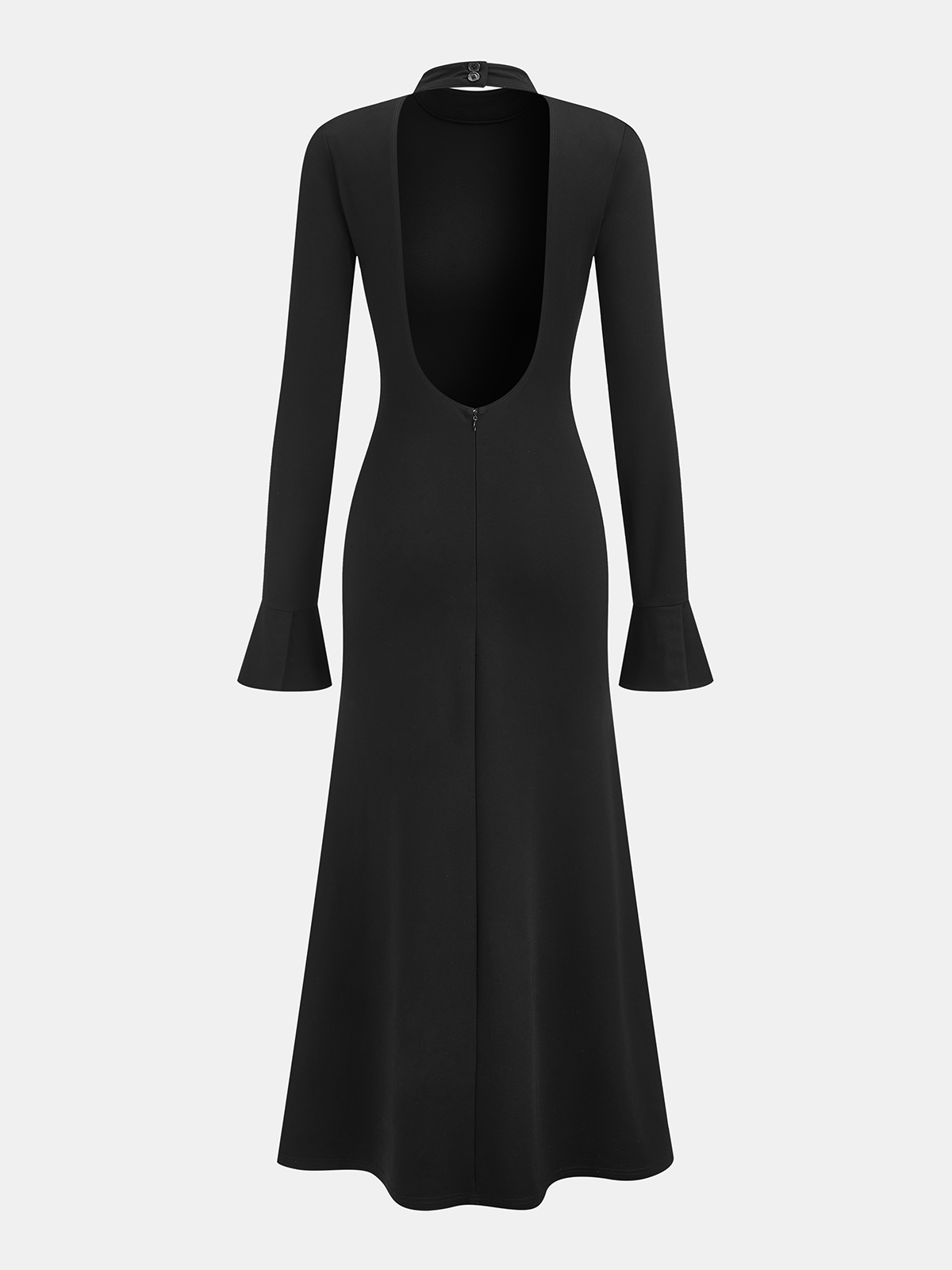 Mock-Neck Flare-Cuff Dress-Chicvia