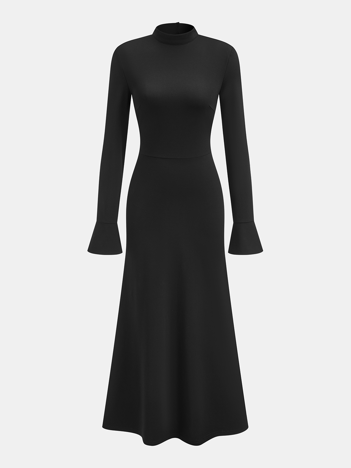 Mock-Neck Flare-Cuff Dress-Chicvia