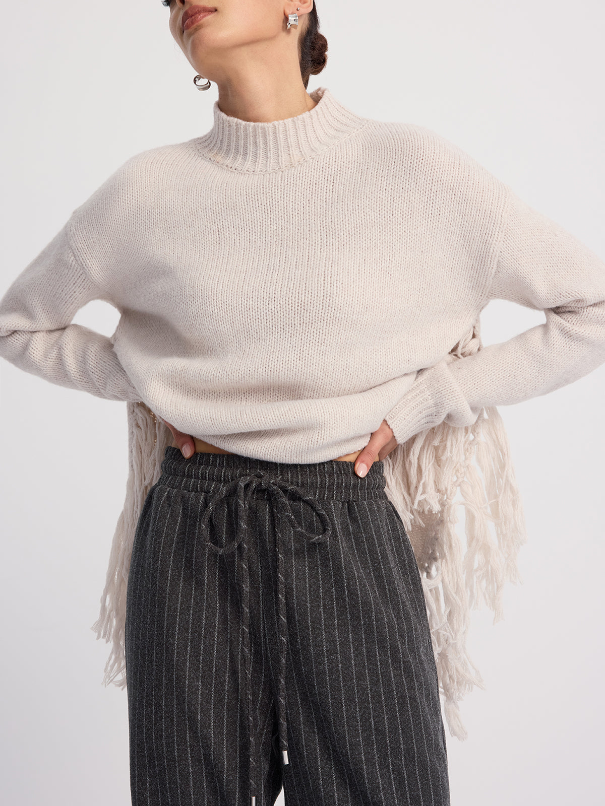 Pinstripe Wide-Leg Wool-Blend Pants-Chicvia